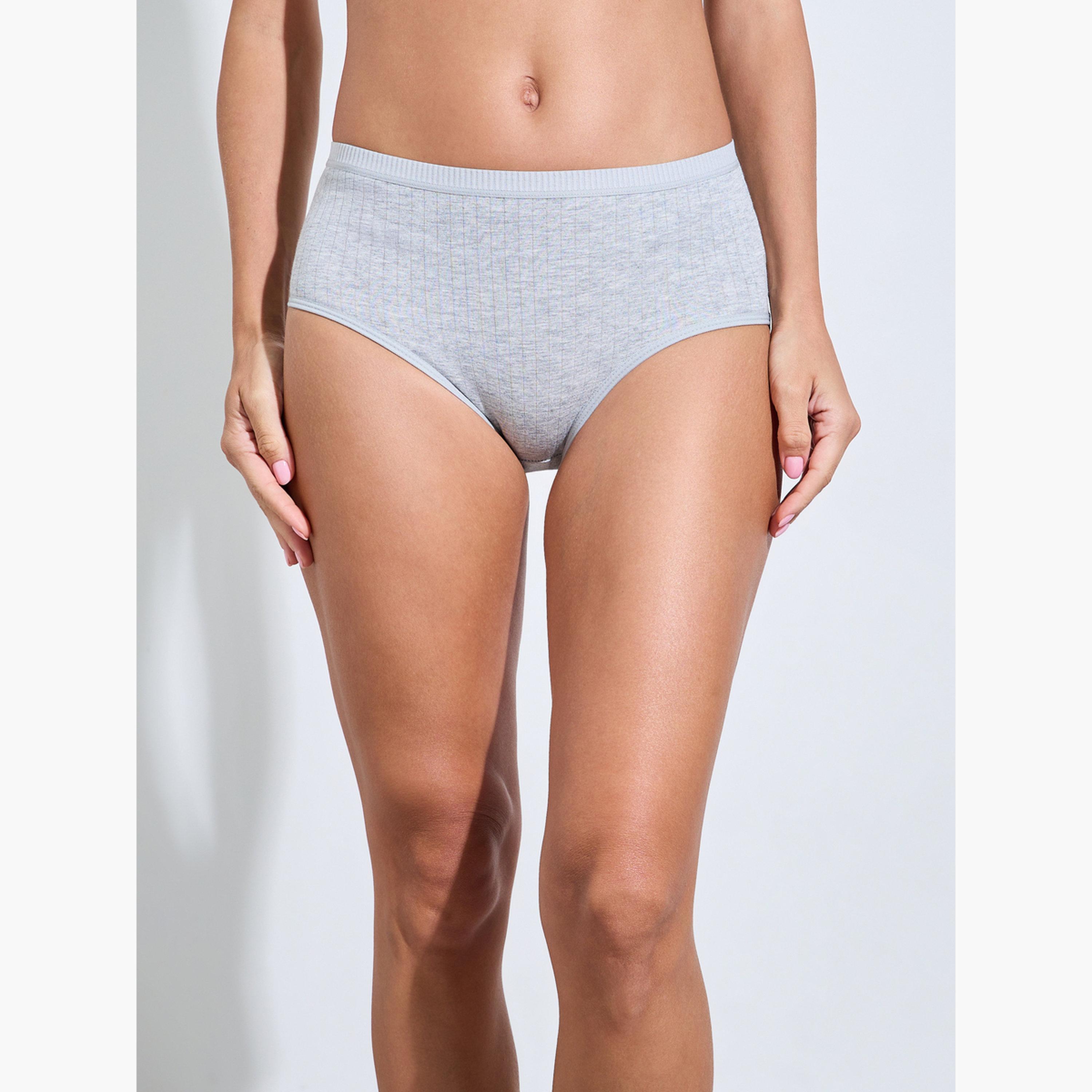 ستايلي - عبوة من 5 قطع - سراويل داخلية قطنية مضلعة كاملة سادة من الإيلاستين-women-clothing-lingerie-panties-image-7