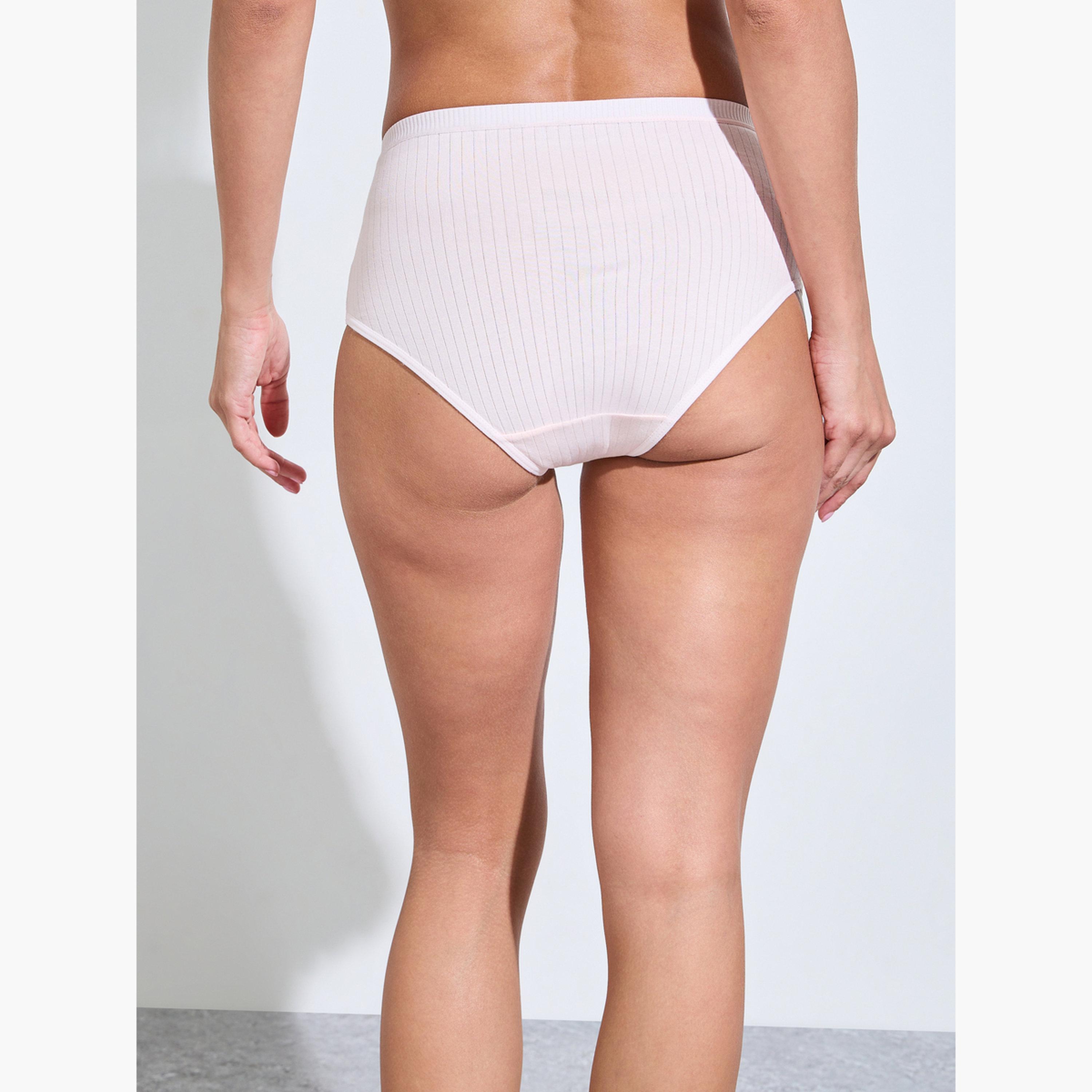 ستايلي - عبوة من 5 قطع - سراويل داخلية قطنية مضلعة كاملة سادة من الإيلاستين-women-clothing-lingerie-panties-image-9