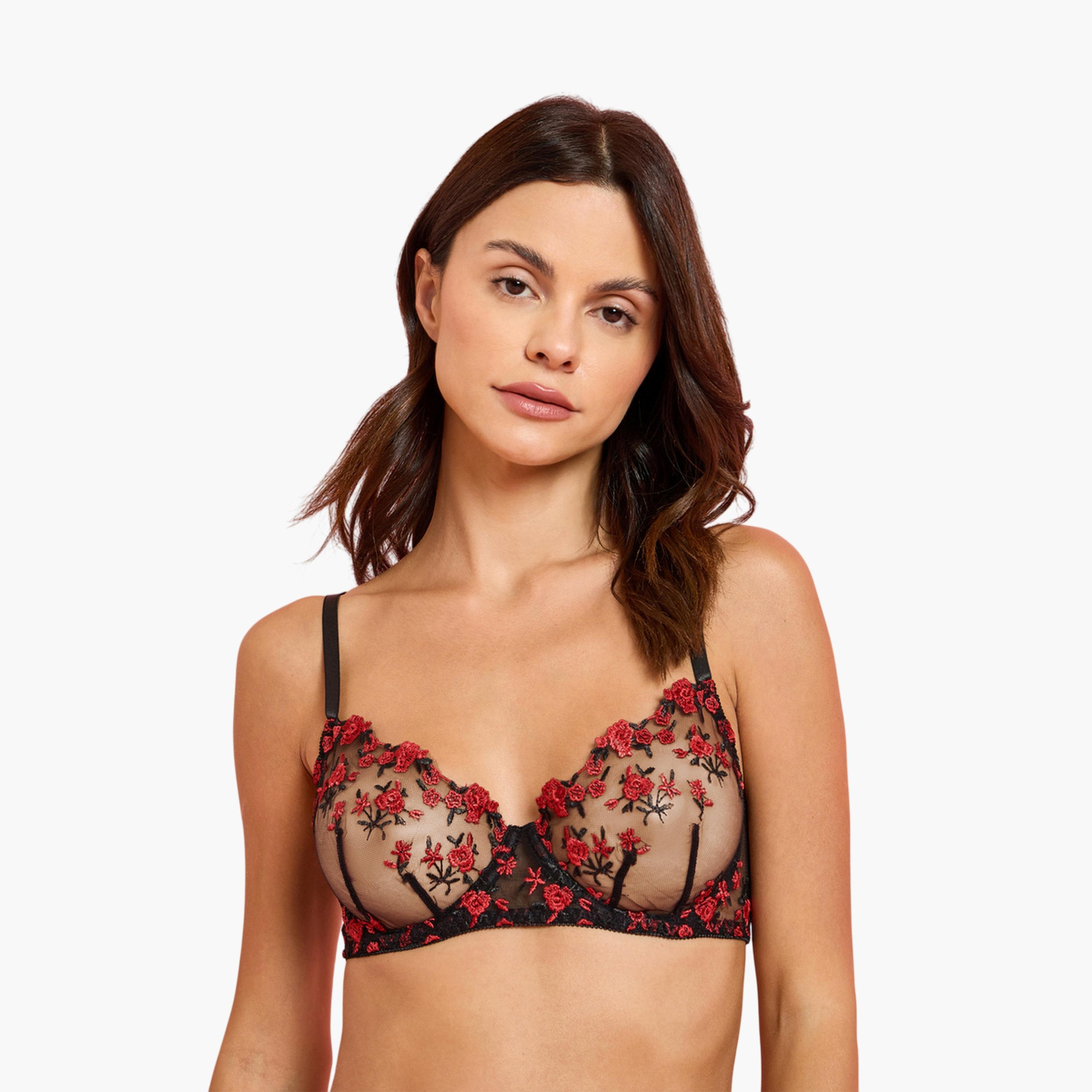 ستايلي - طقم حمالة صدر وسروال داخلي بتصميم زهري بدون حشوة وسلك معدني-women-clothing-lingerie-lingeriesets-image-2