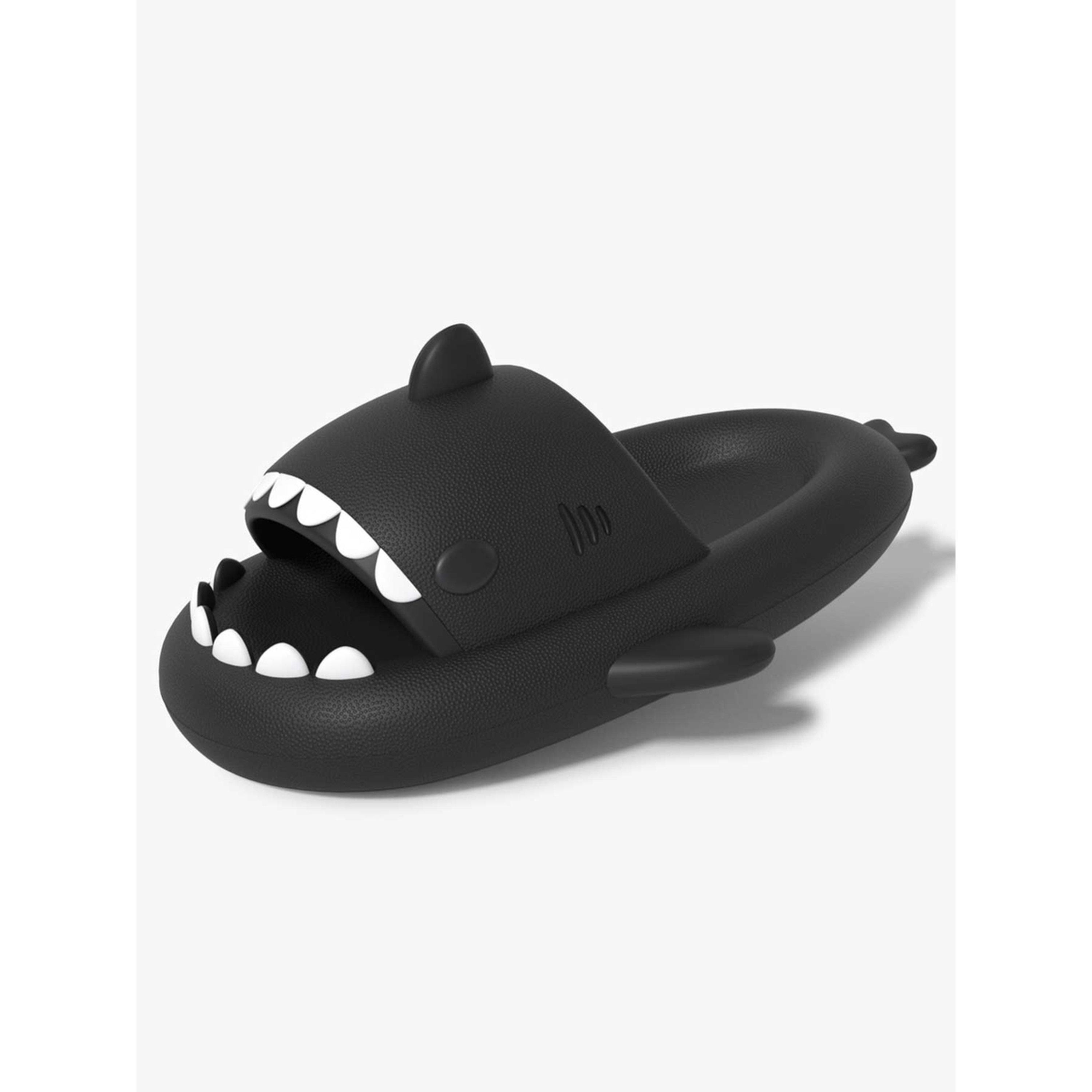Take Two Black Shark Slides: Comfortable and Fun Slip-Ons for Beach and Home-women-shoes-flipflopsandslides-image-1