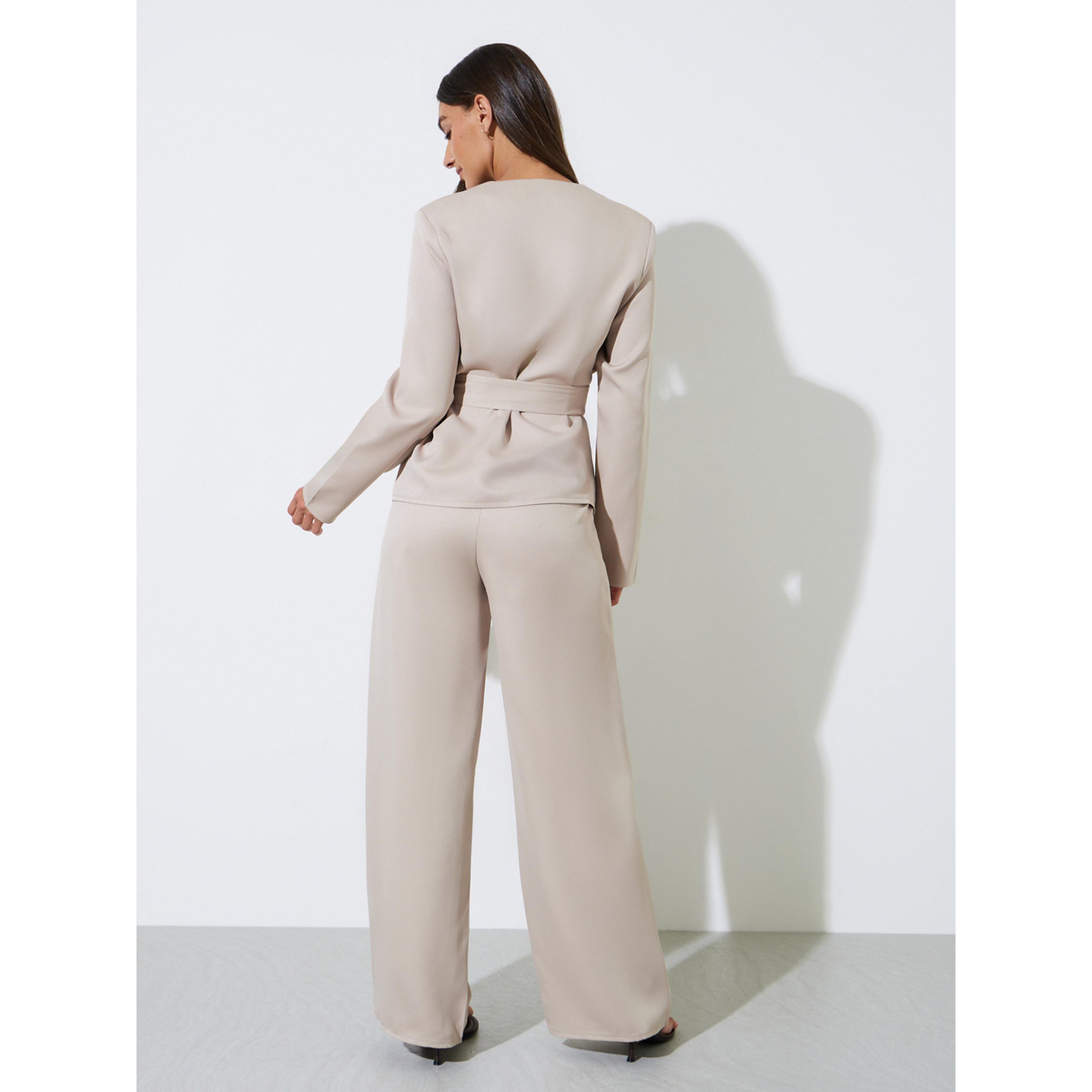 Styli Khaki Wrap Blazer and Wide Leg Trousers Co-Ord Set-women-clothing-coordsets-image-3