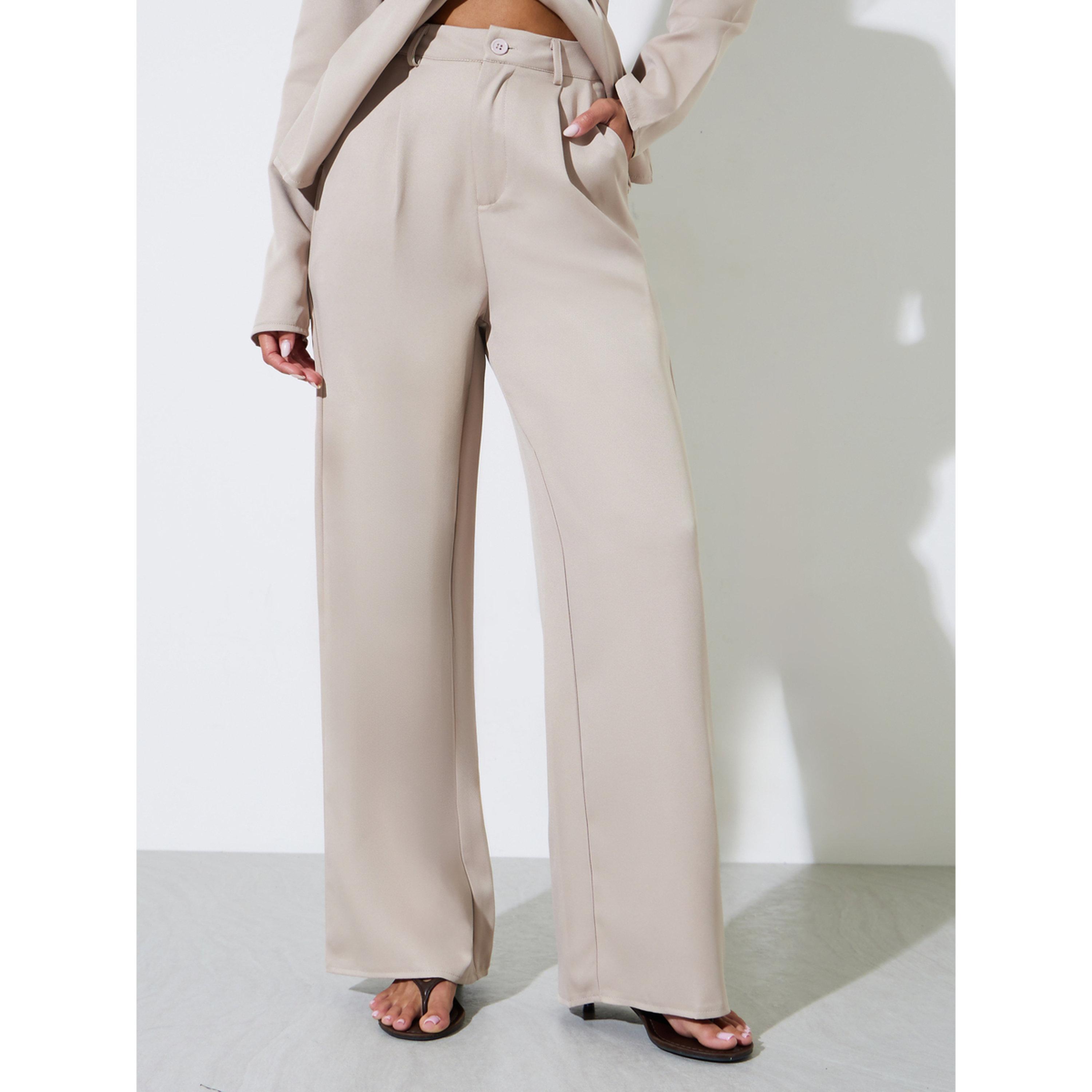 Styli Khaki Wrap Blazer and Wide Leg Trousers Co-Ord Set-women-clothing-coordsets-image-4
