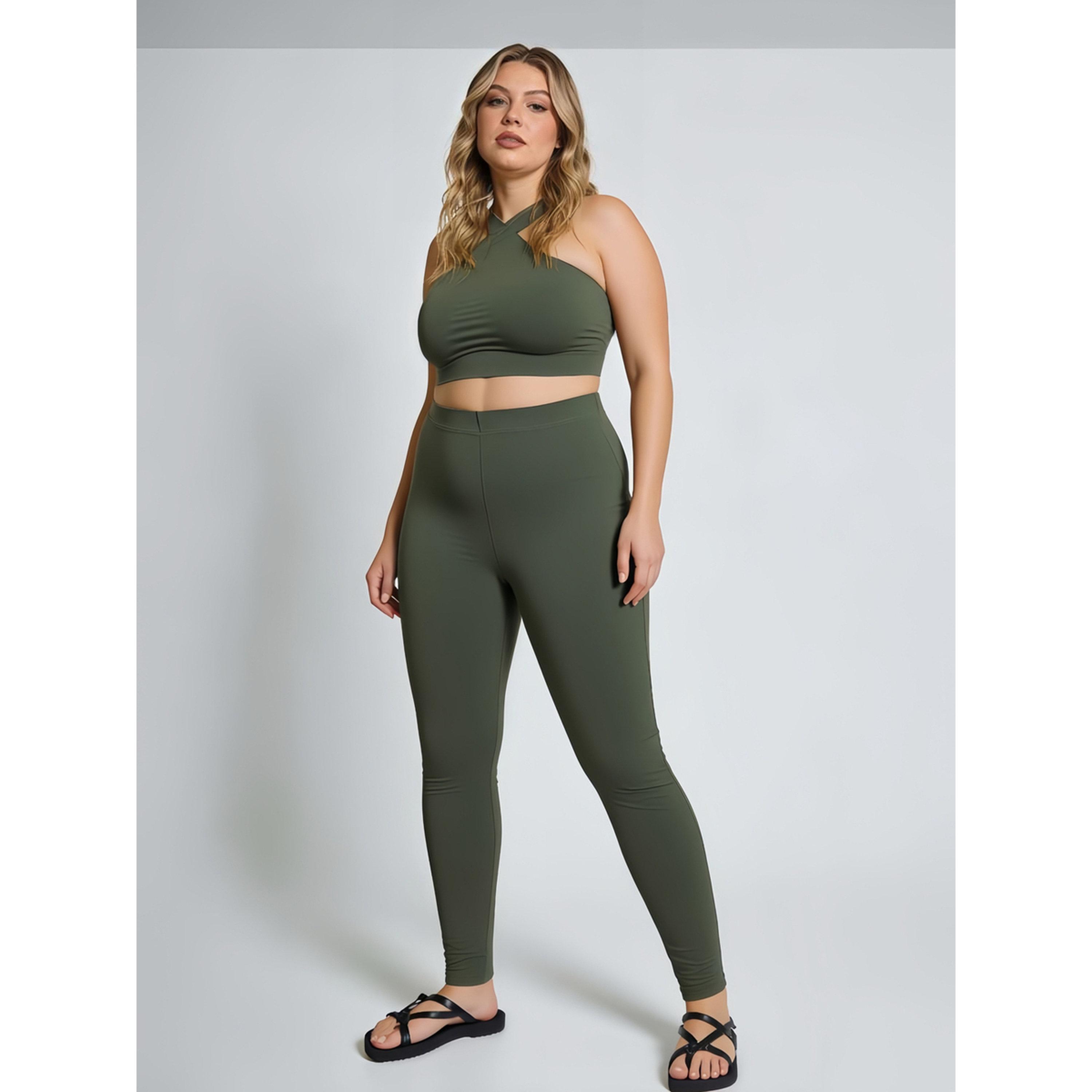 Take Two Plus Size Green Solid Leggings-women-clothing-plussize-leggings-image-1
