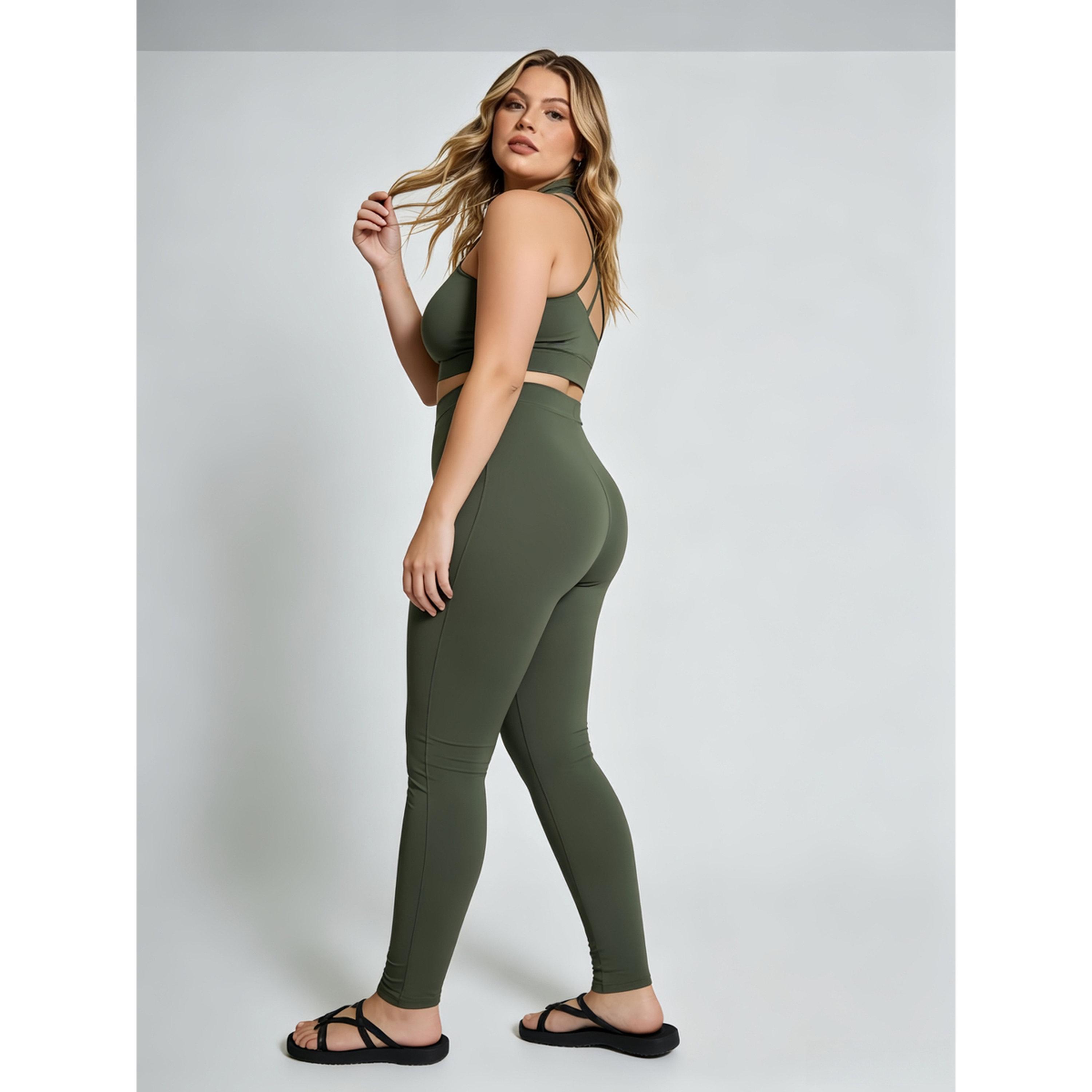 Take Two Plus Size Green Solid Leggings-women-clothing-plussize-leggings-image-2