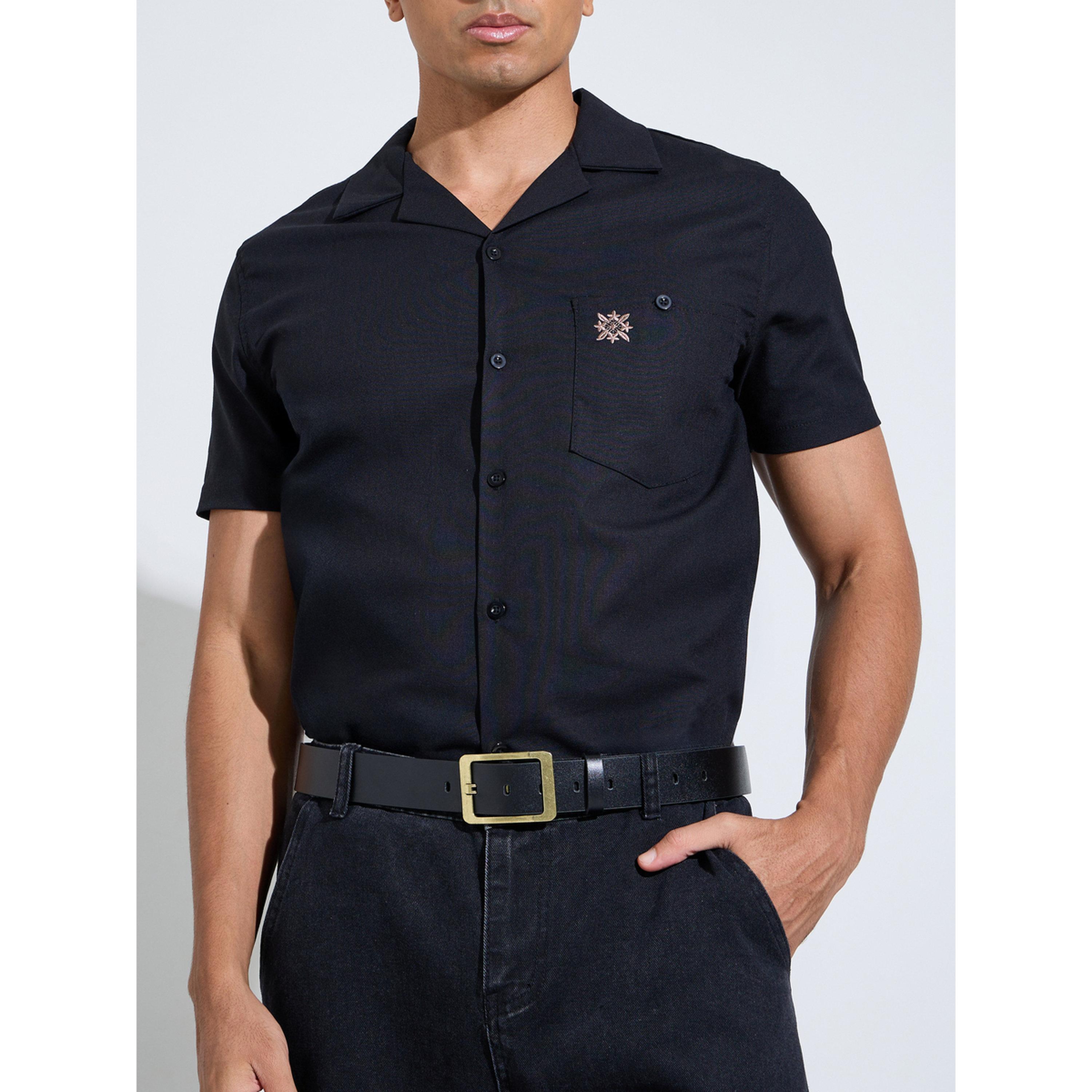 Styli Black Solid Belt with Square Buckle-men-beltsandwallets-belts-image-2