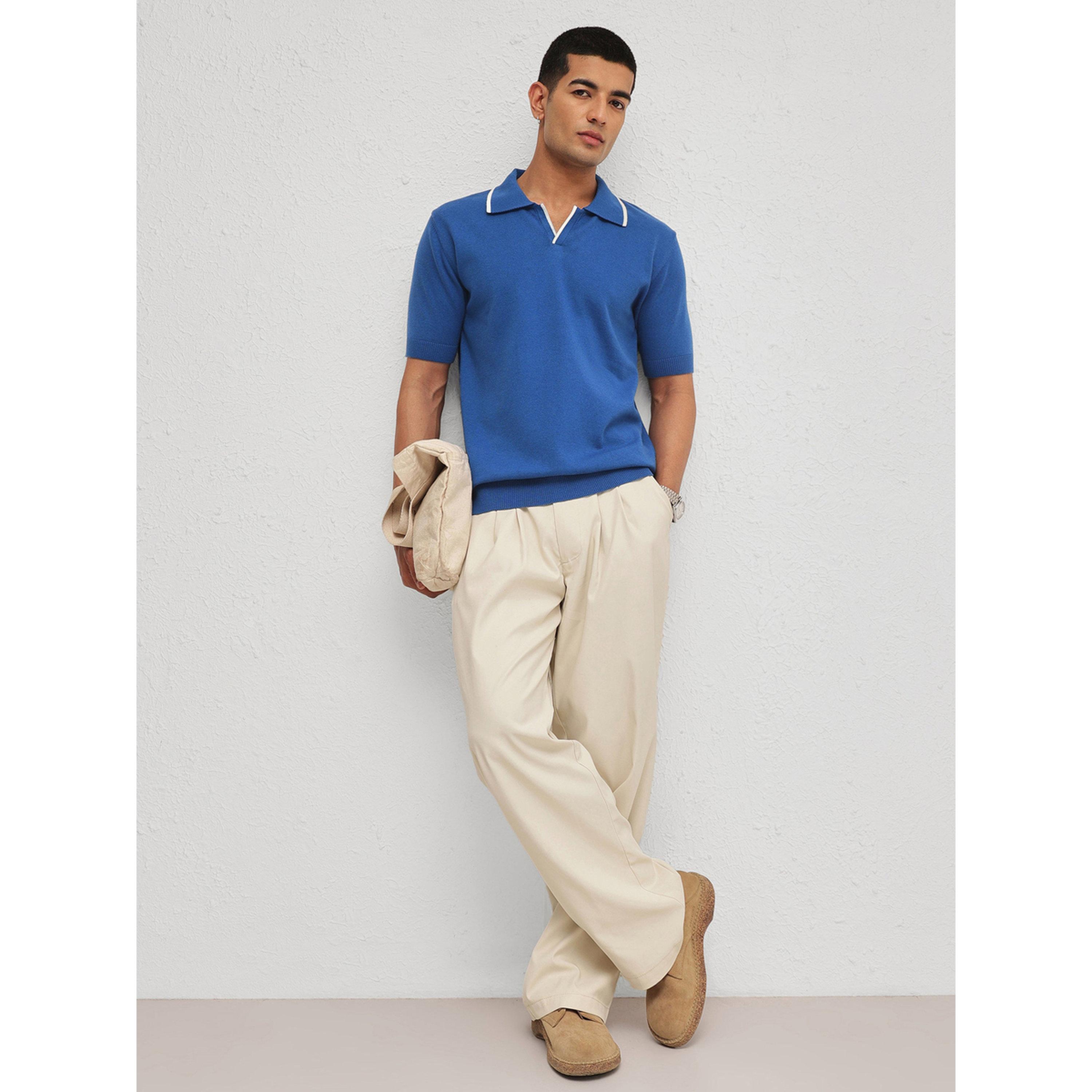Sassafras X Styli Men Blue Relaxed Fit Knitted Polo T-Shirt-men-clothing-tshirtsandpolos-polos-image-2