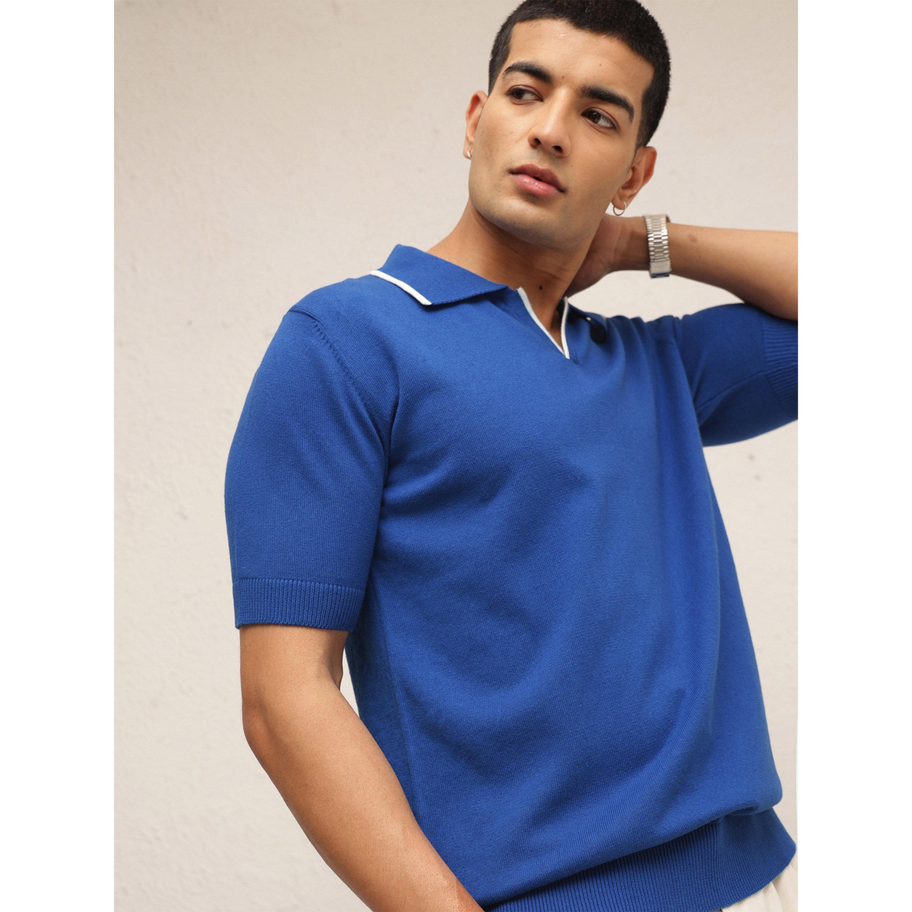 Sassafras X Styli Men Blue Relaxed Fit Knitted Polo T-Shirt-men-clothing-tshirtsandpolos-polos-image-3