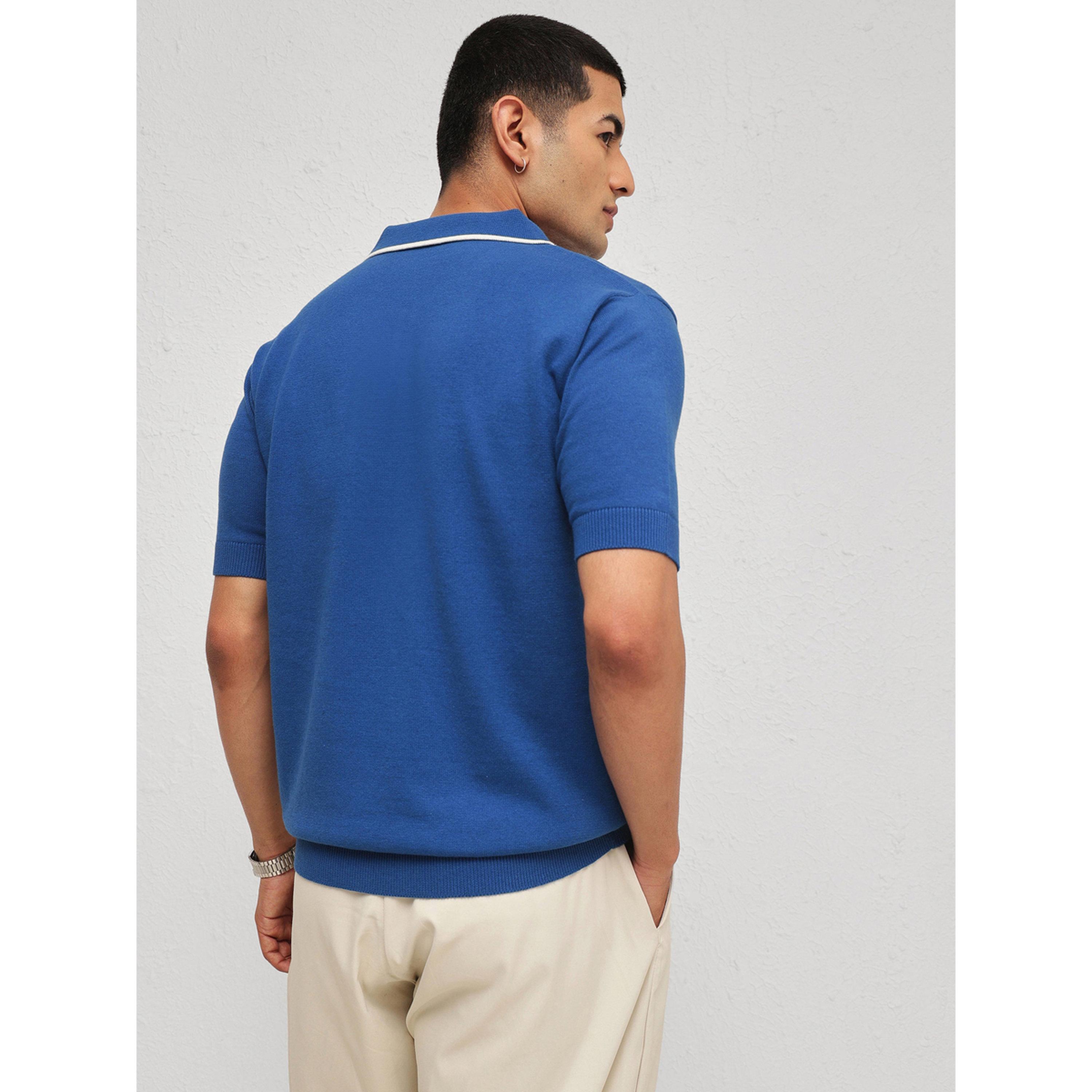 Sassafras X Styli Men Blue Relaxed Fit Knitted Polo T-Shirt-men-clothing-tshirtsandpolos-polos-image-4