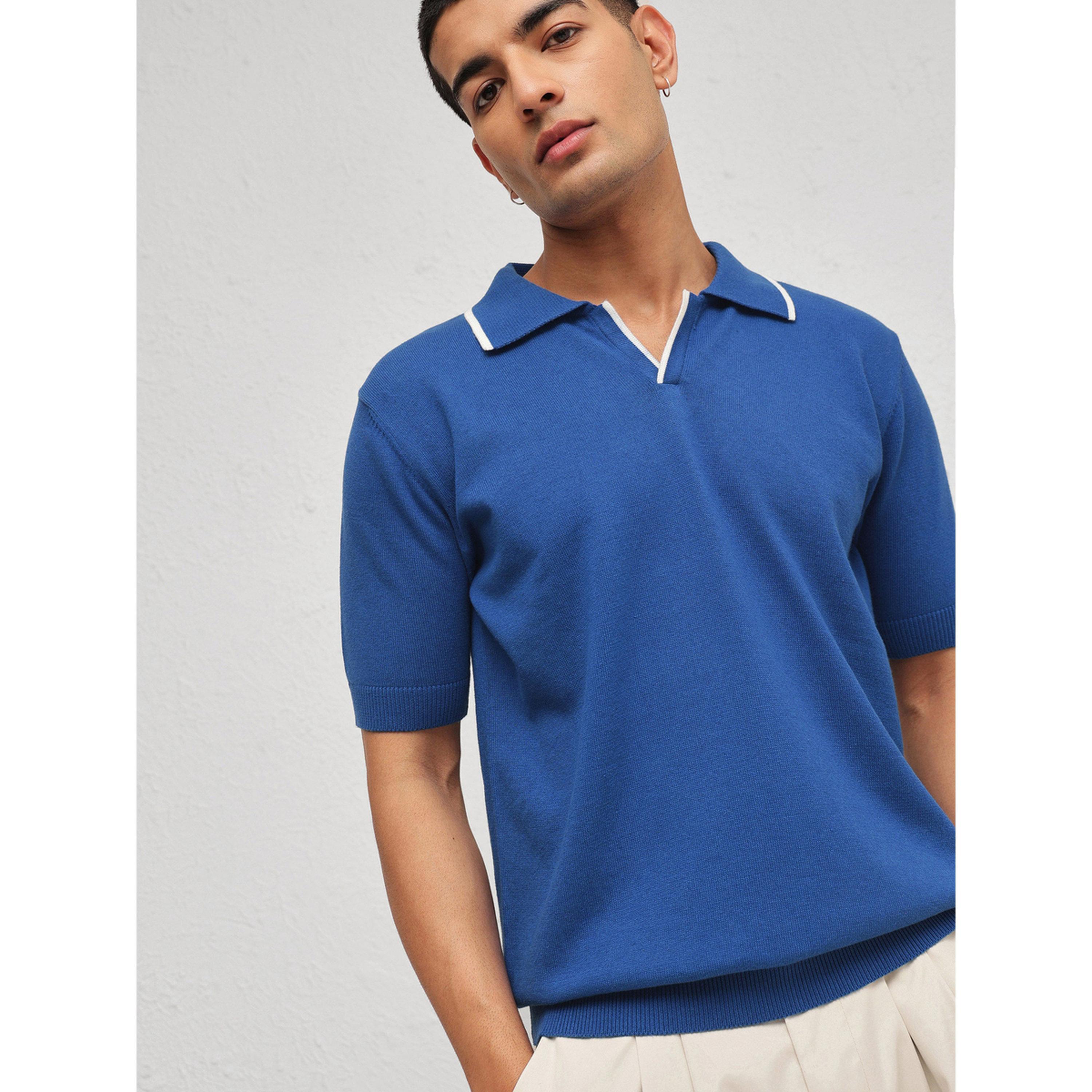 Sassafras X Styli Men Blue Relaxed Fit Knitted Polo T-Shirt-men-clothing-tshirtsandpolos-polos-image-5