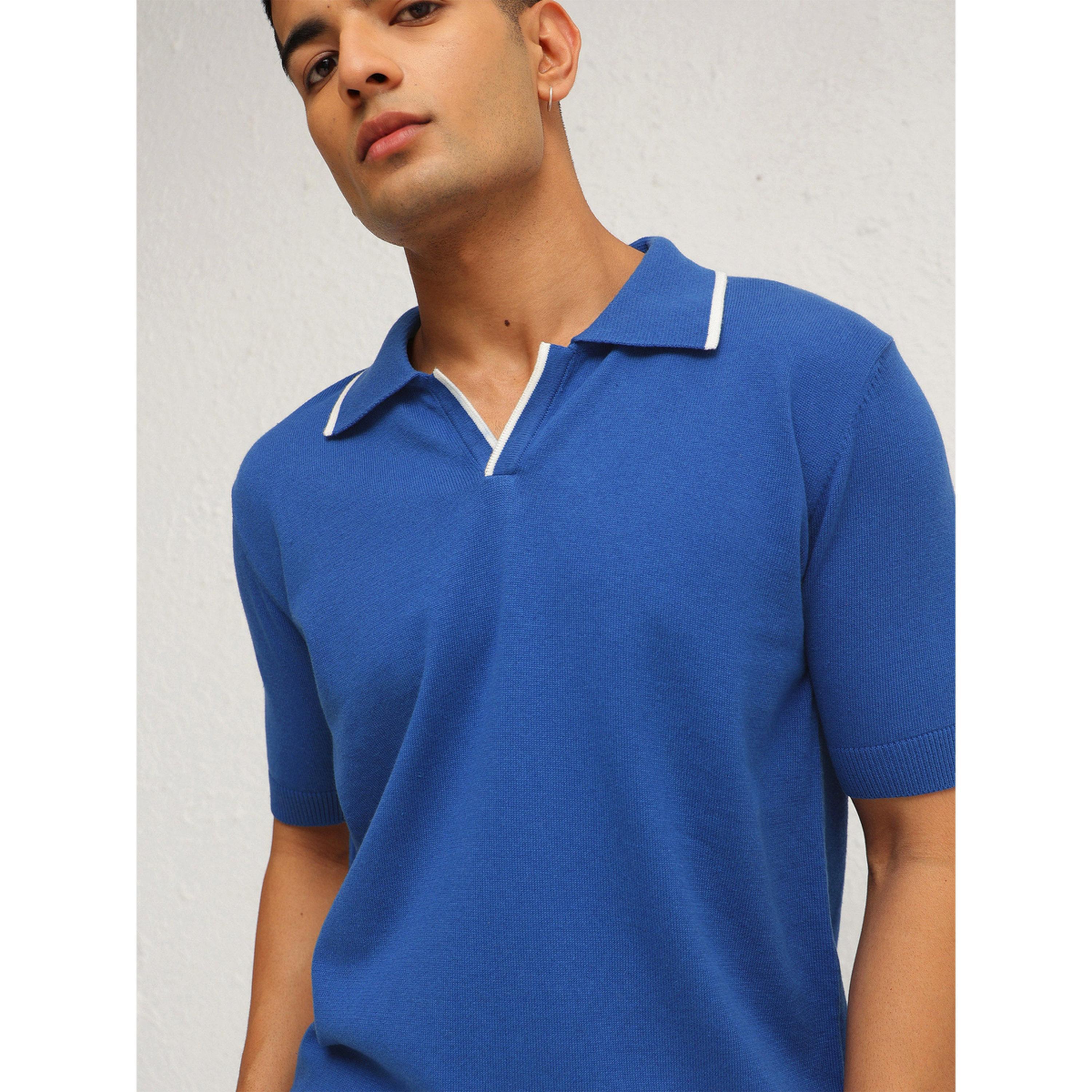 Sassafras X Styli Men Blue Relaxed Fit Knitted Polo T-Shirt-men-clothing-tshirtsandpolos-polos-image-6