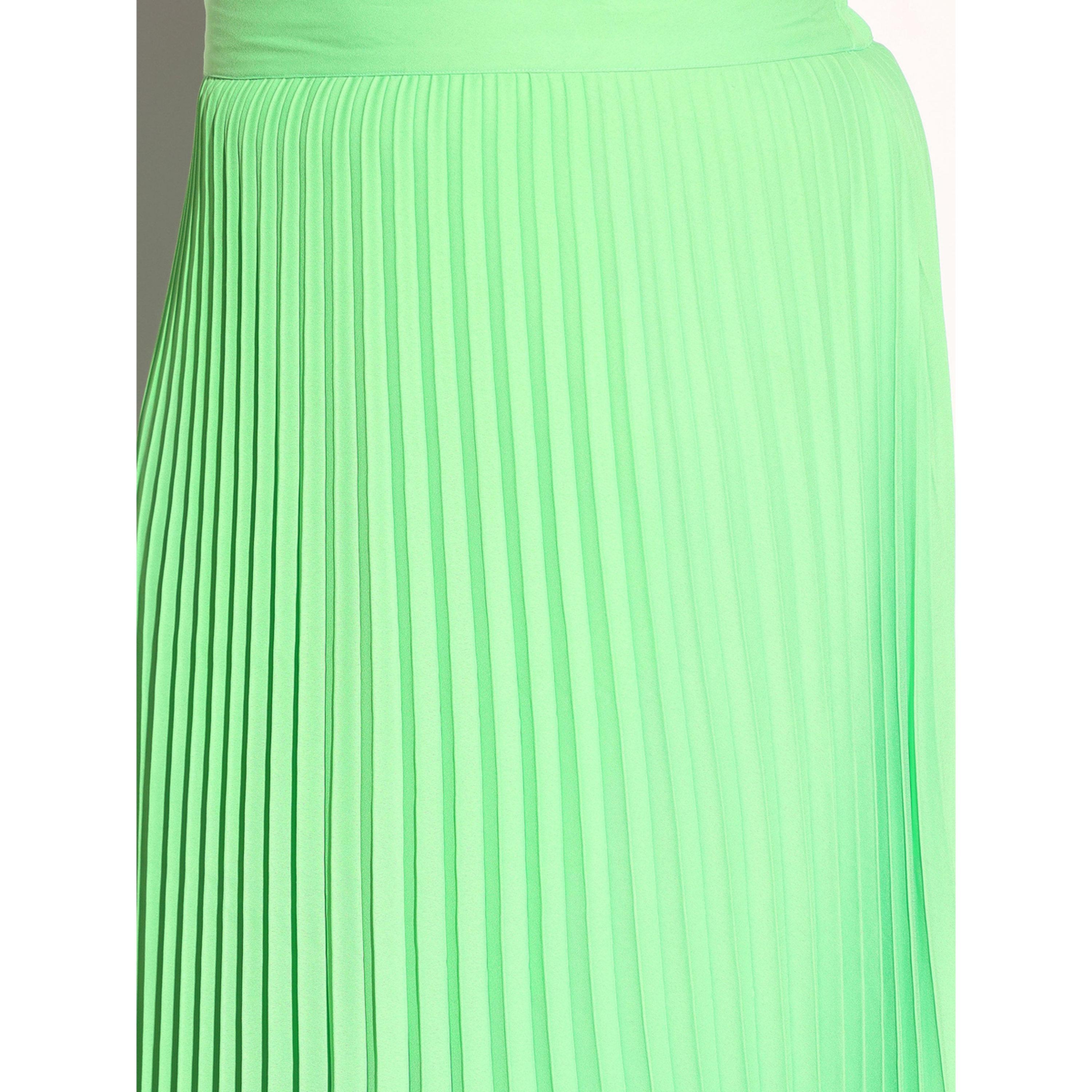 تنورة طويلة بكسرات أكورديون بلون سادة مقاسات كبيرة لون أخضر نيون-women-clothing-skirts-image-4