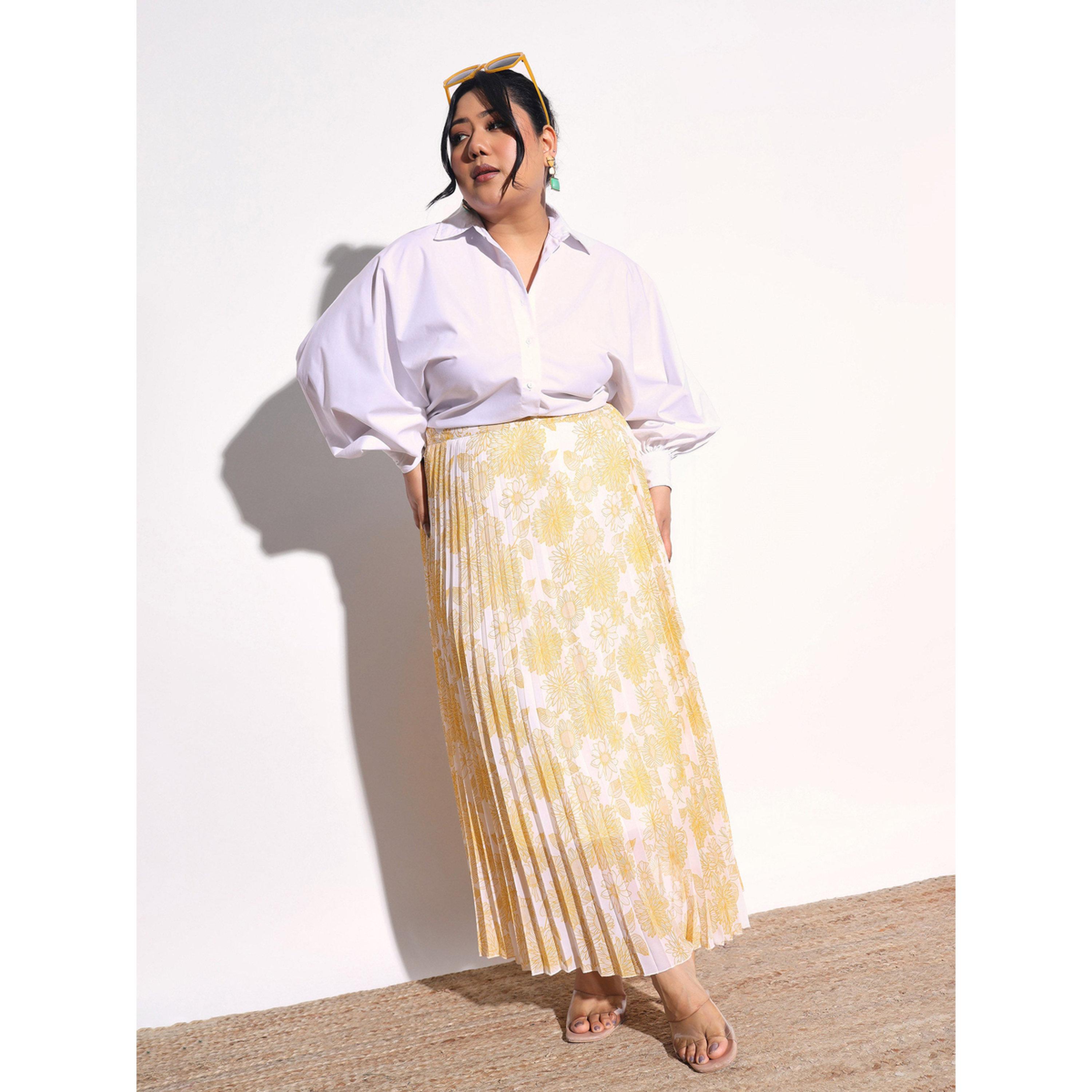 Sassafras X Styli Plus Size Yellow Floral Print Accordion Pleated Maxi Skirt-women-clothing-skirts-image-2