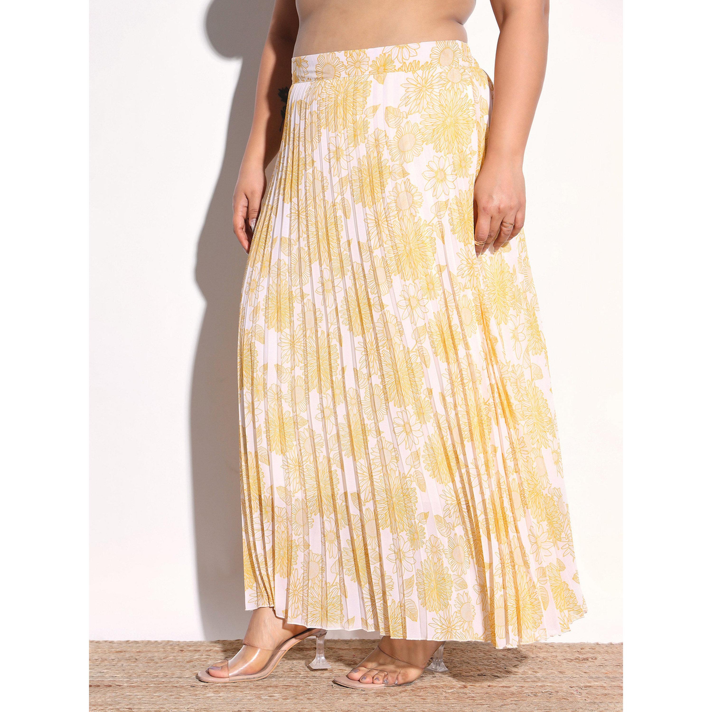 Sassafras X Styli Plus Size Yellow Floral Print Accordion Pleated Maxi Skirt-women-clothing-skirts-image-3