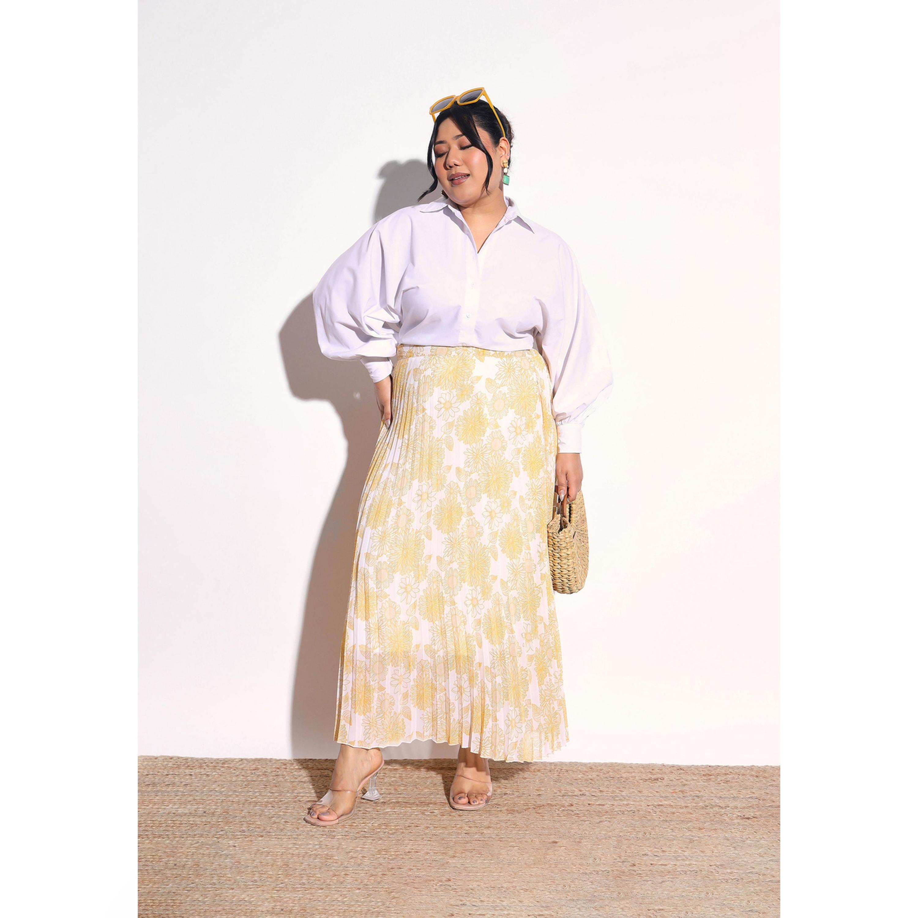 Sassafras X Styli Plus Size Yellow Floral Print Accordion Pleated Maxi Skirt-women-clothing-skirts-image-6
