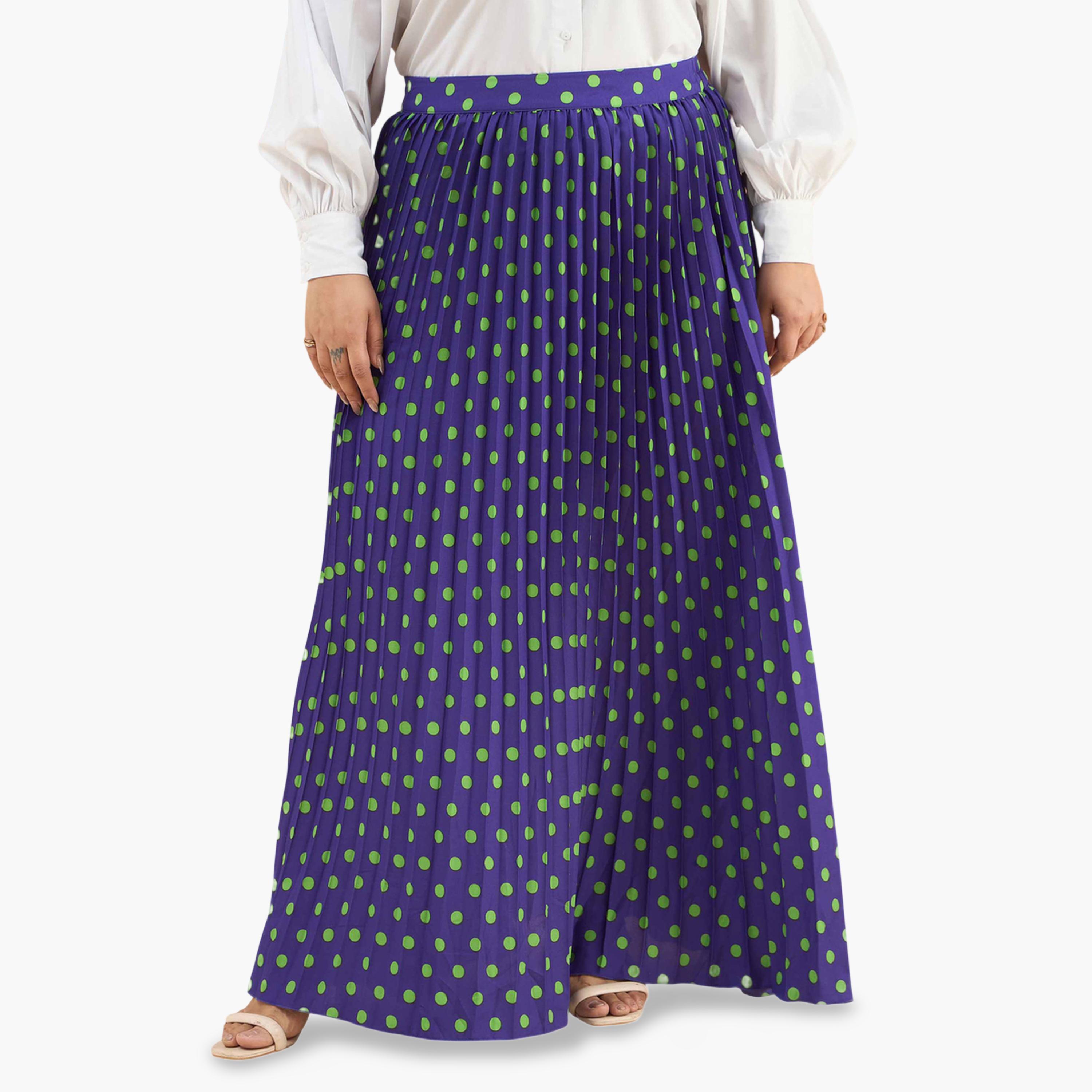 Sassafras X Styli Plus Size Purple Polka Dot Accordion Pleated Maxi Skirt-women-clothing-skirts-image-1