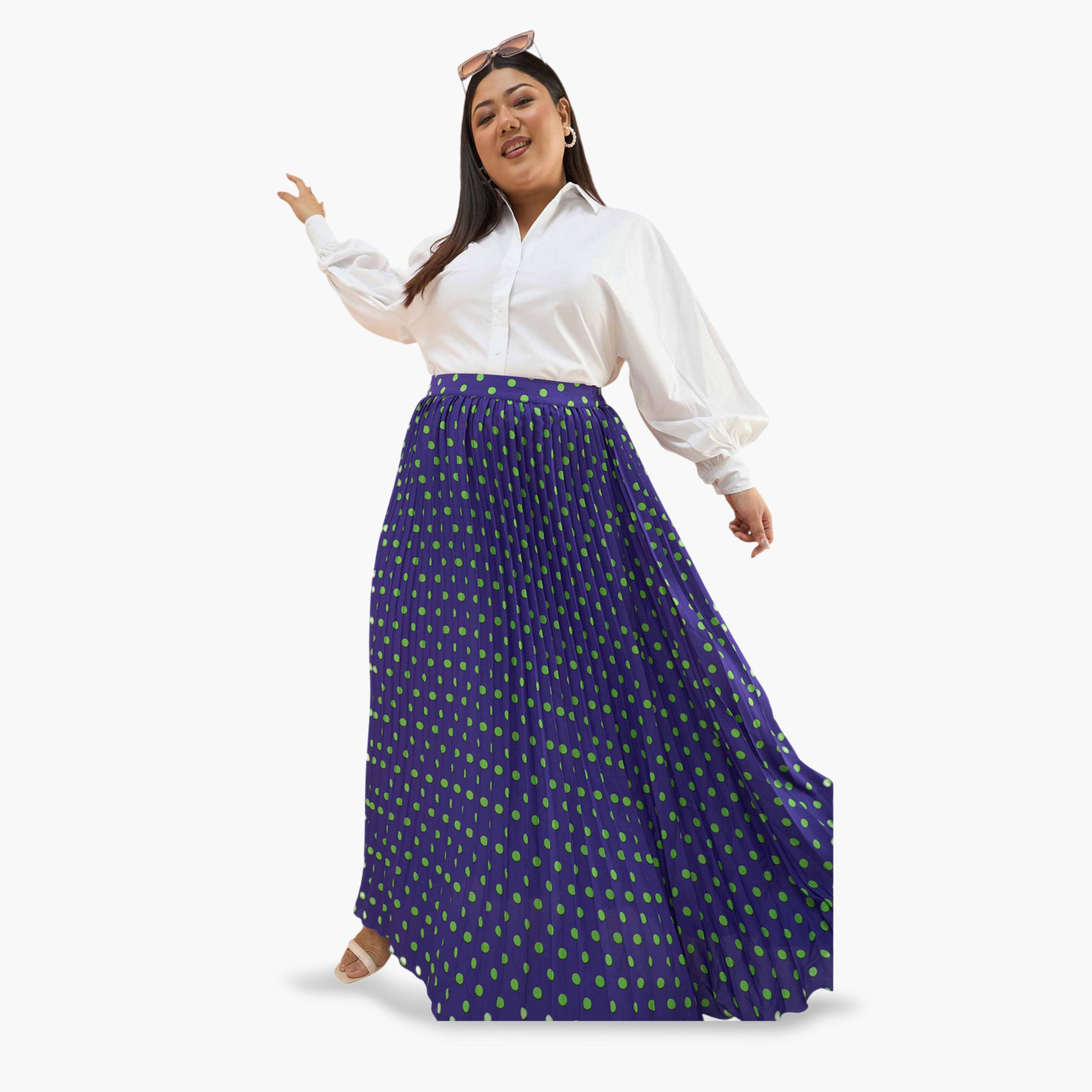 Sassafras X Styli Plus Size Purple Polka Dot Accordion Pleated Maxi Skirt-women-clothing-skirts-image-2