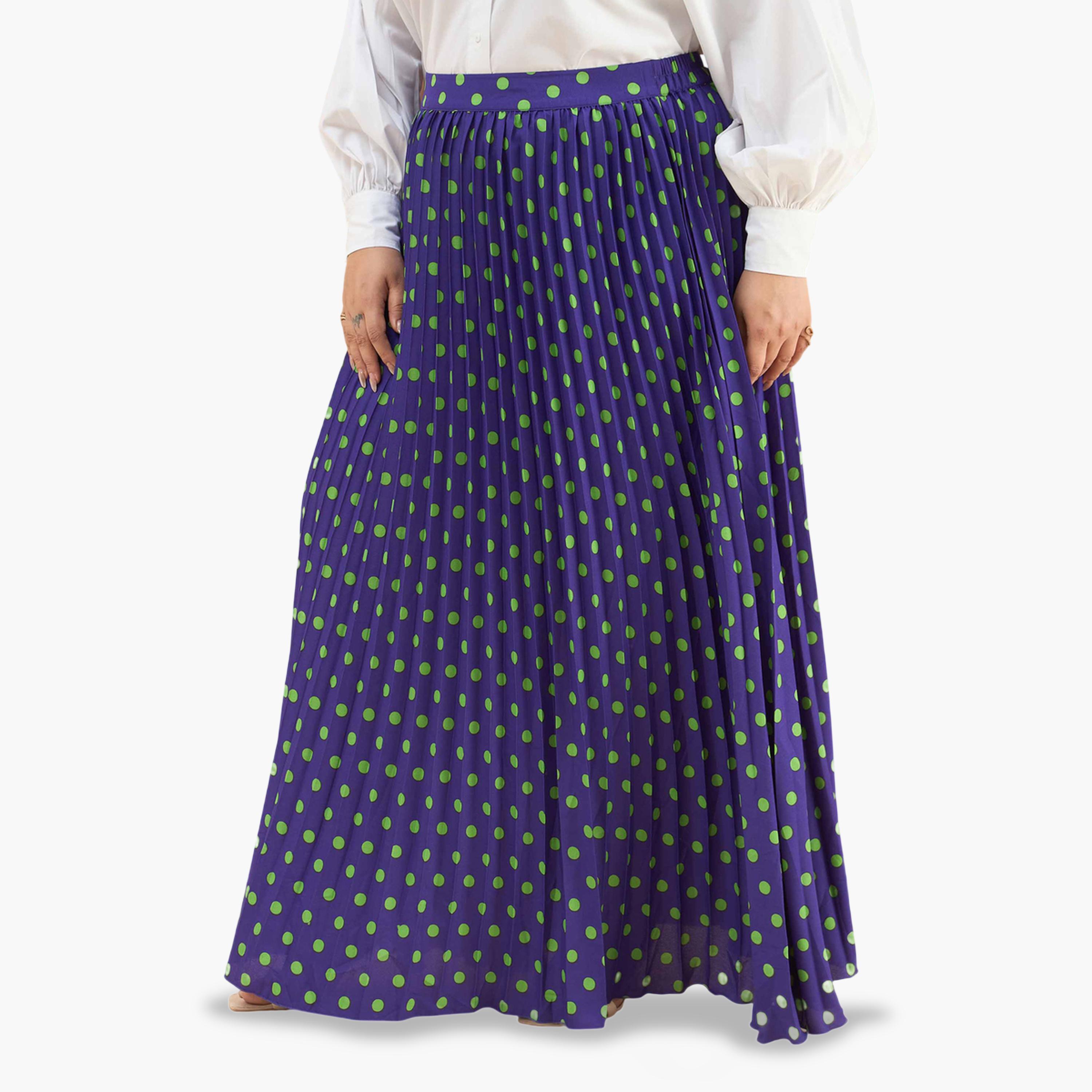 Sassafras X Styli Plus Size Purple Polka Dot Accordion Pleated Maxi Skirt-women-clothing-skirts-image-3
