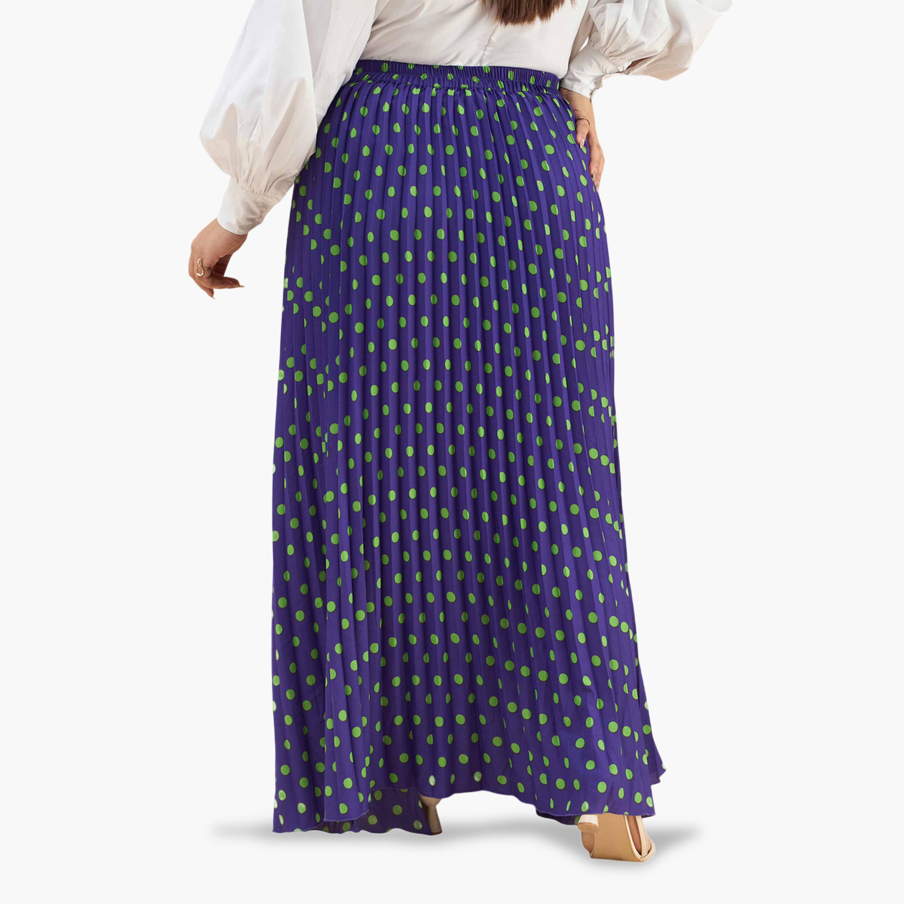 Sassafras X Styli Plus Size Purple Polka Dot Accordion Pleated Maxi Skirt-women-clothing-skirts-image-5