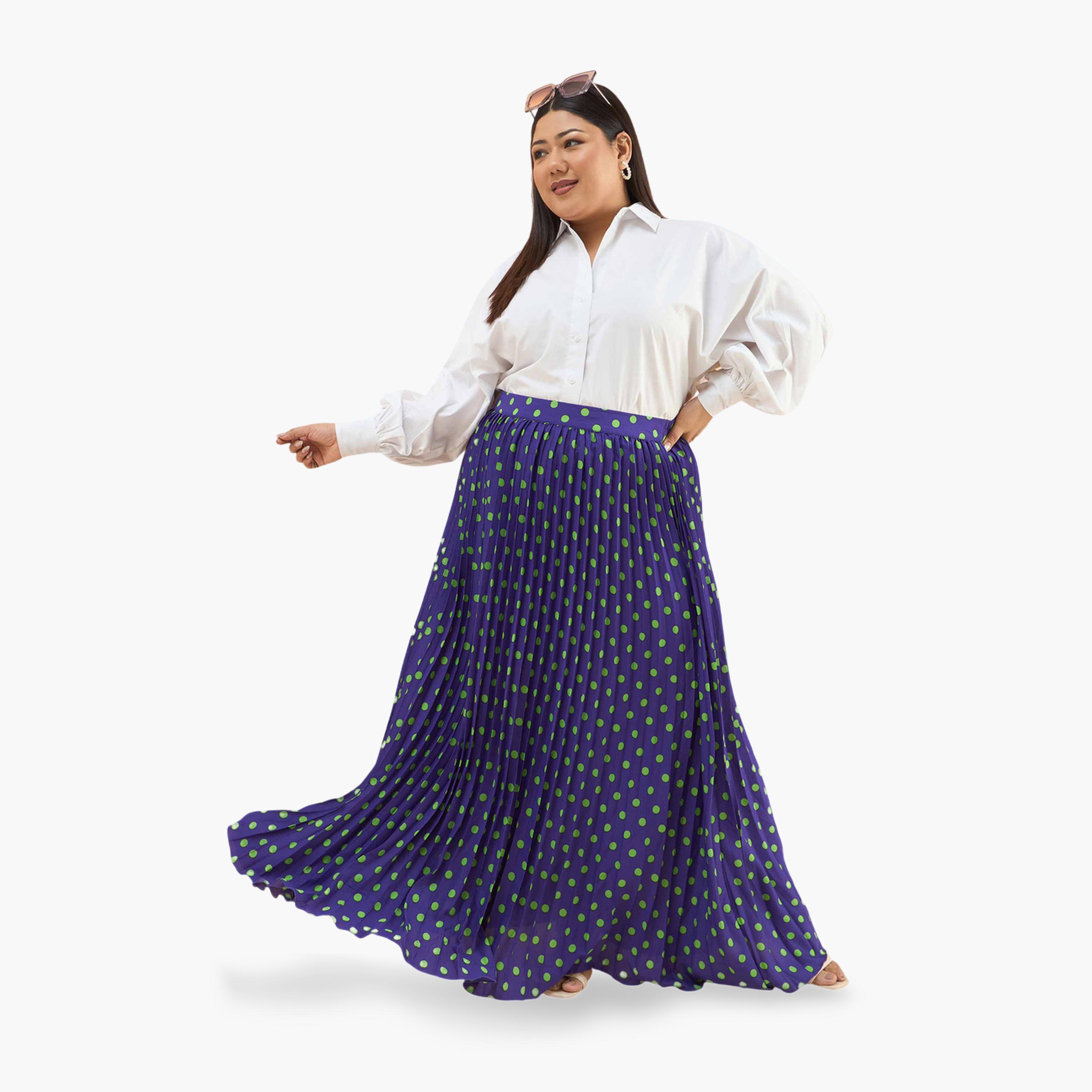 Sassafras X Styli Plus Size Purple Polka Dot Accordion Pleated Maxi Skirt-women-clothing-skirts-image-6