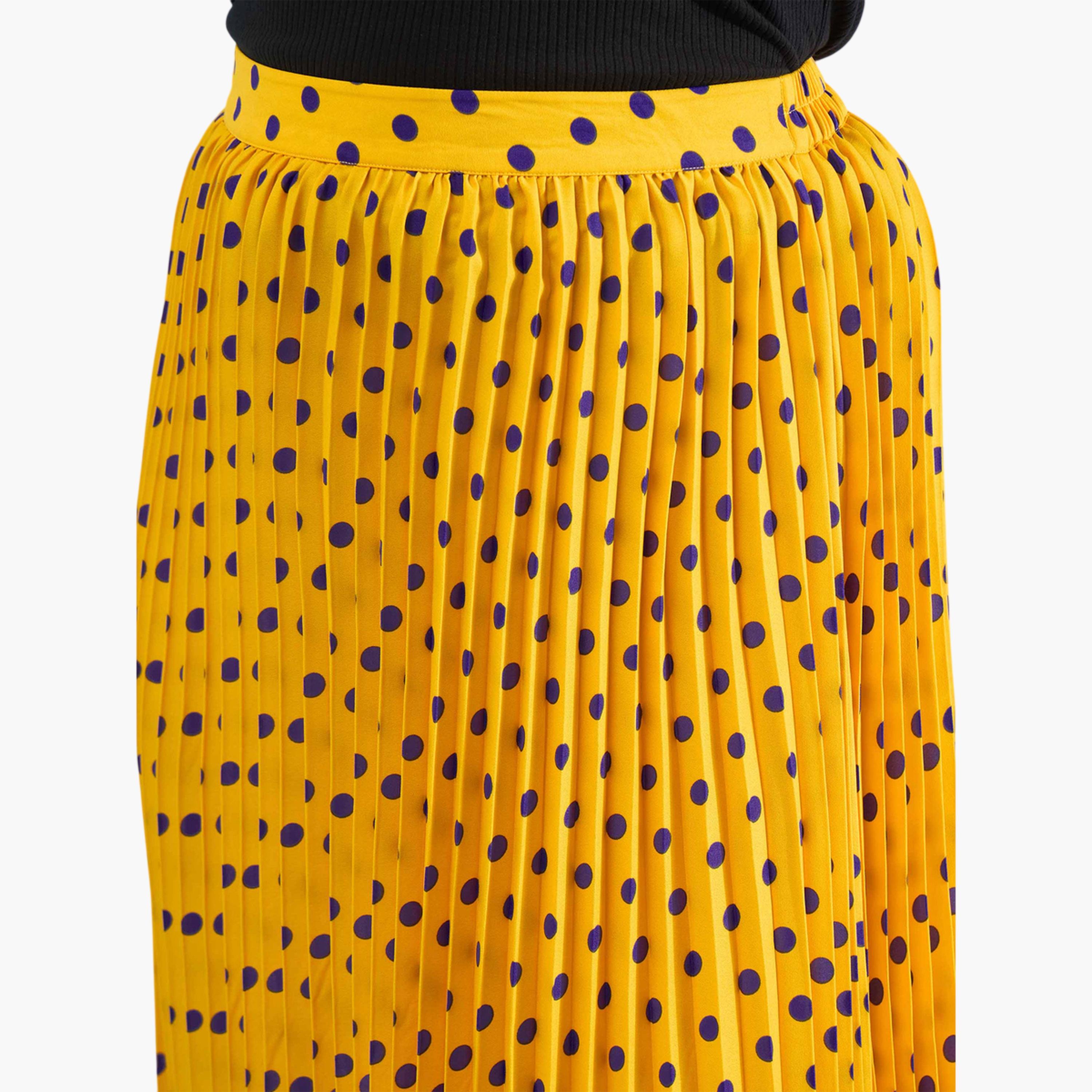 تنورة طويلة بكسرات أكورديون وطبعة منقطة مقاسات كبيرة لون أصفر-women-clothing-skirts-image-4