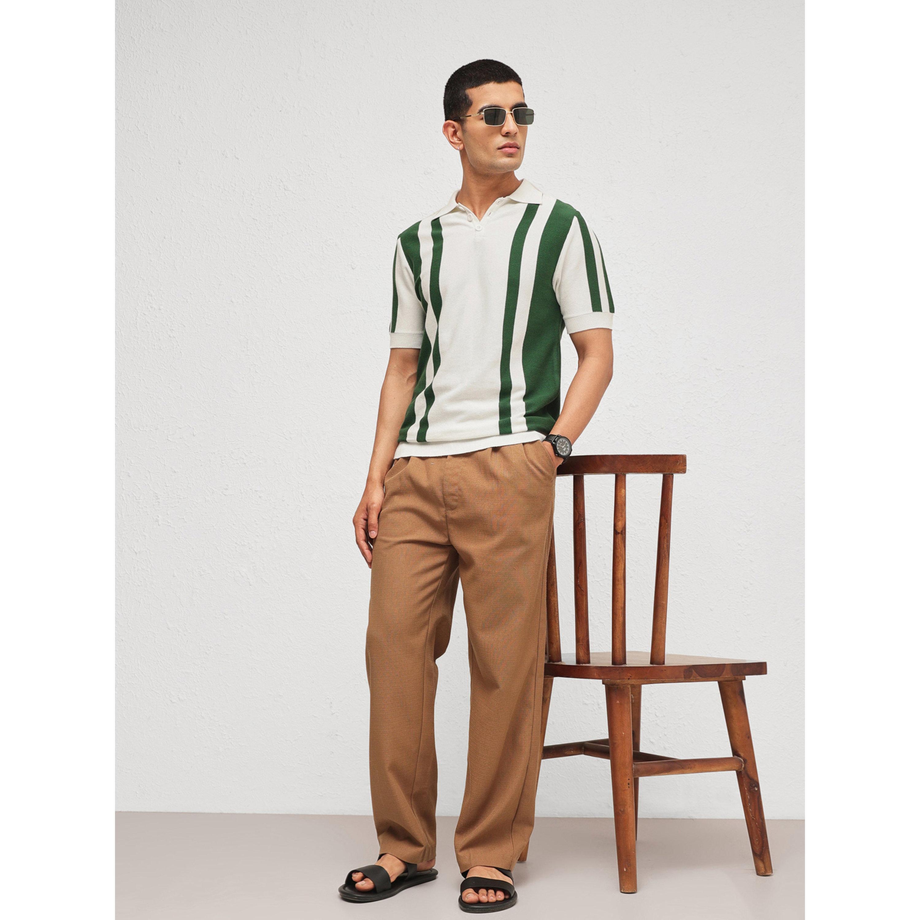 Sassafras X Styli Men White Striped Relaxed Fit Knitted Polo T-Shirt-men-clothing-tshirtsandpolos-polos-image-2