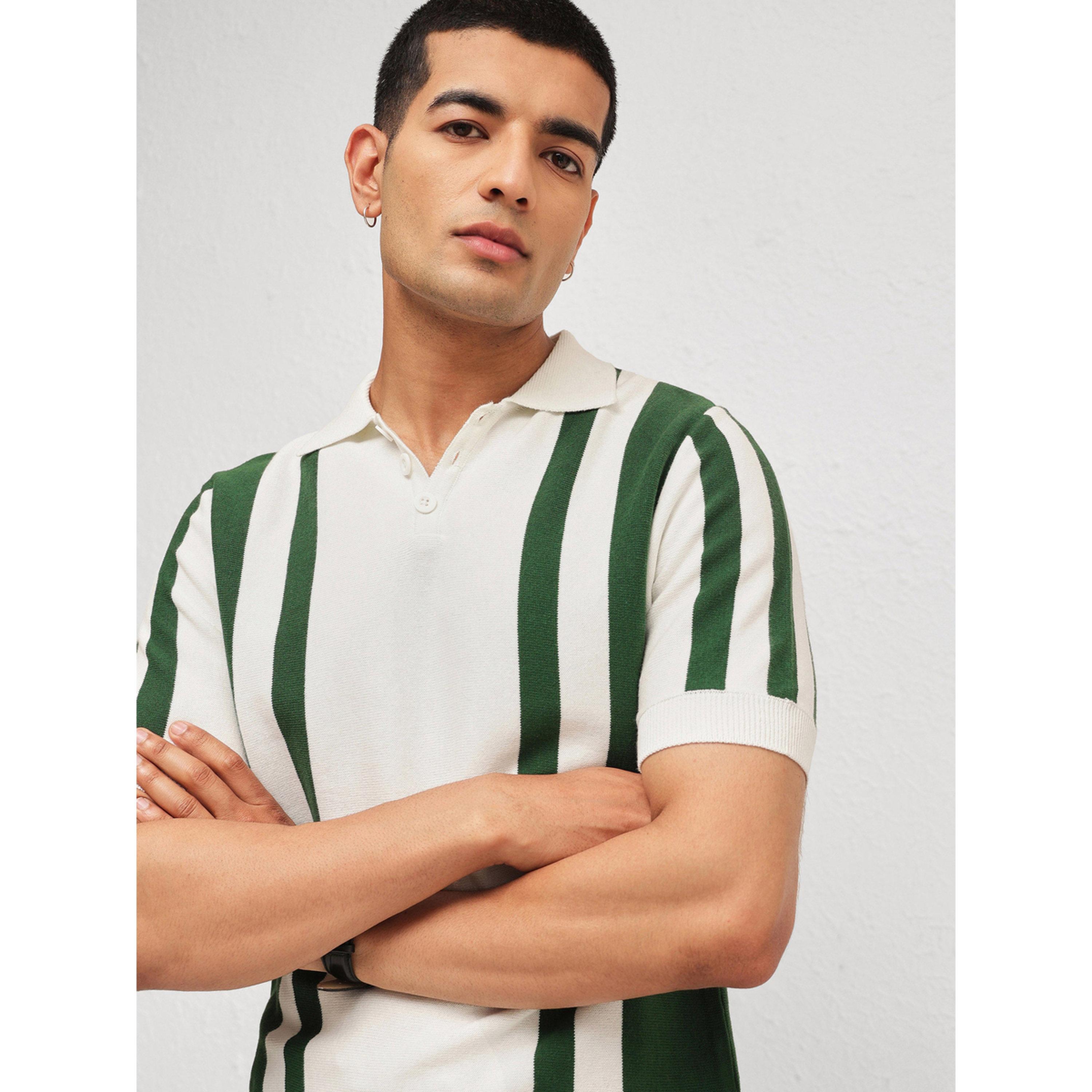 Sassafras X Styli Men White Striped Relaxed Fit Knitted Polo T-Shirt-men-clothing-tshirtsandpolos-polos-image-5