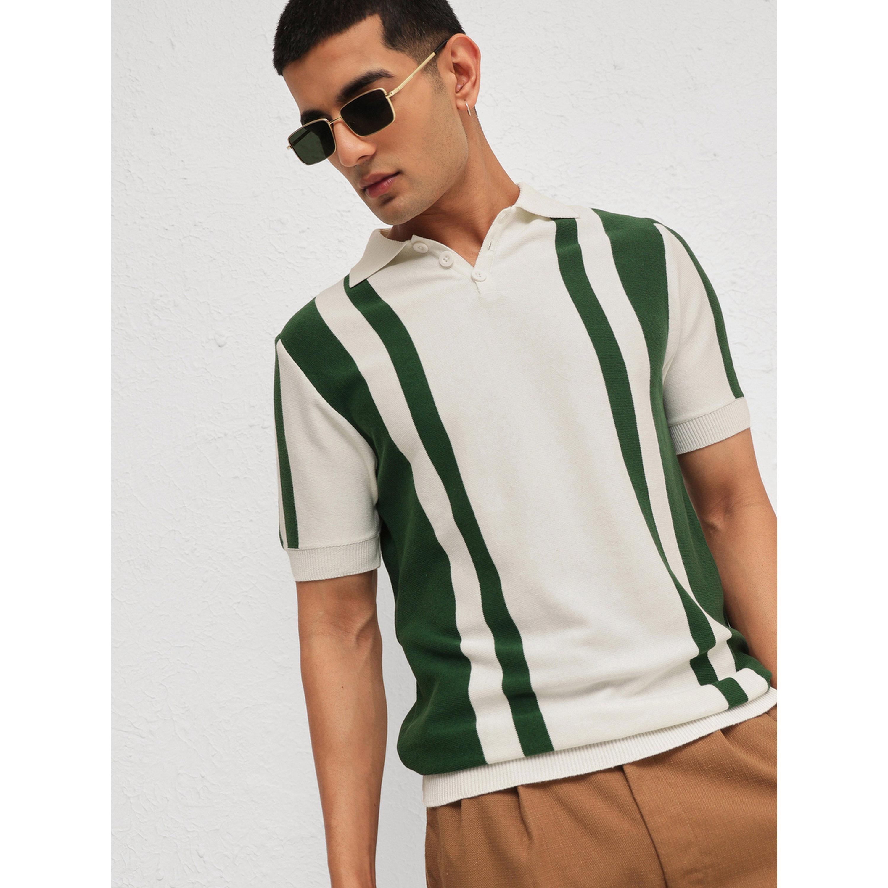 Sassafras X Styli Men White Striped Relaxed Fit Knitted Polo T-Shirt-men-clothing-tshirtsandpolos-polos-image-6