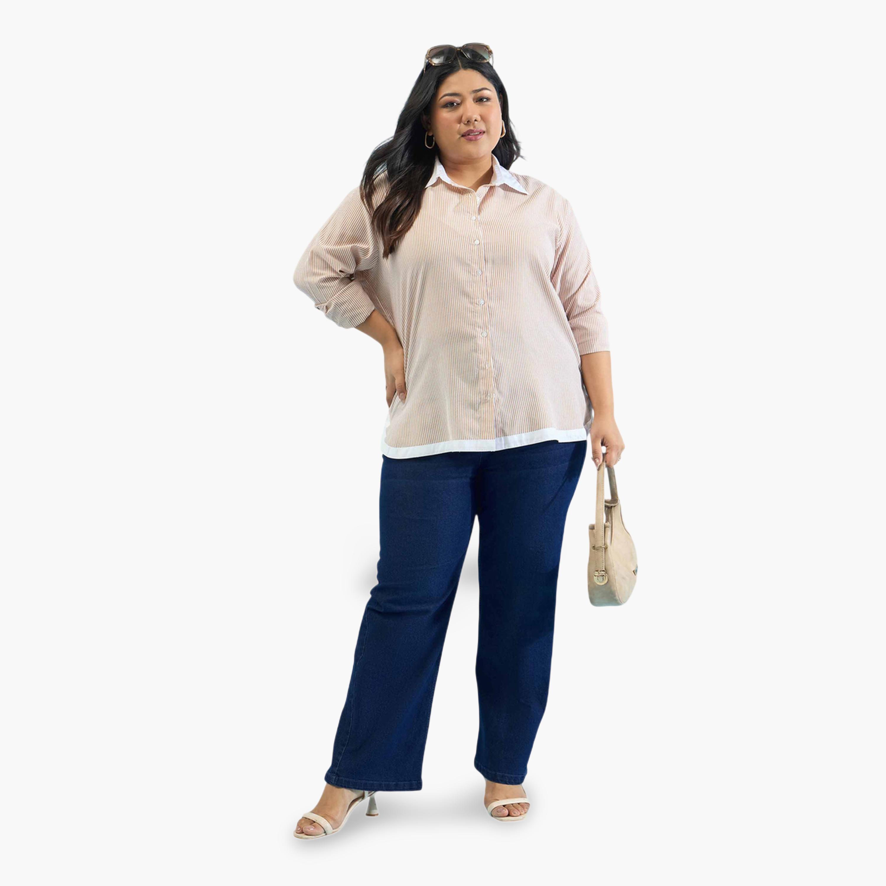 Sassafras X Styli Beige Striped Contrast Trims Shirt-women-clothing-shirtsandblouses-shirts-image-2