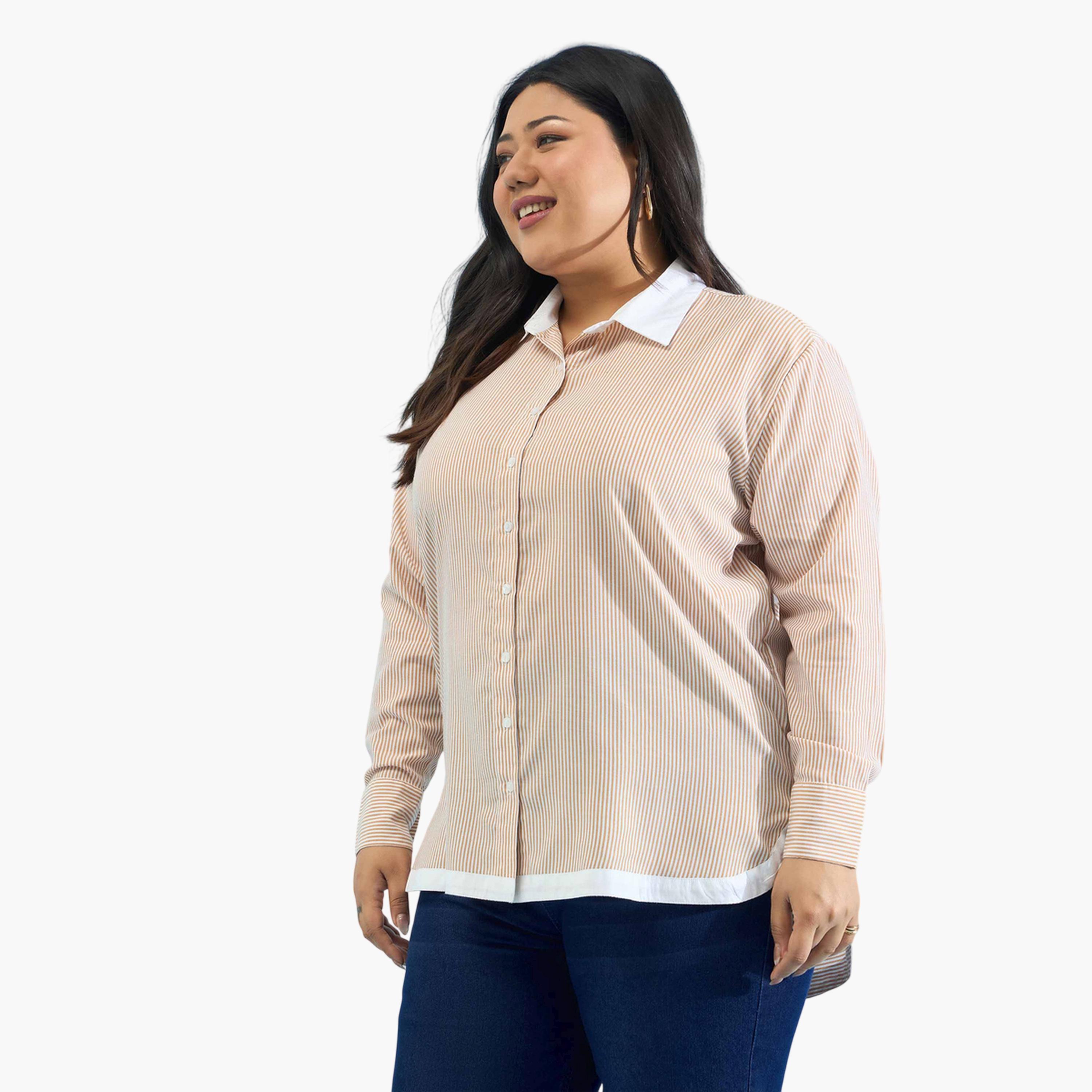 Sassafras X Styli Beige Striped Contrast Trims Shirt-women-clothing-shirtsandblouses-shirts-image-3