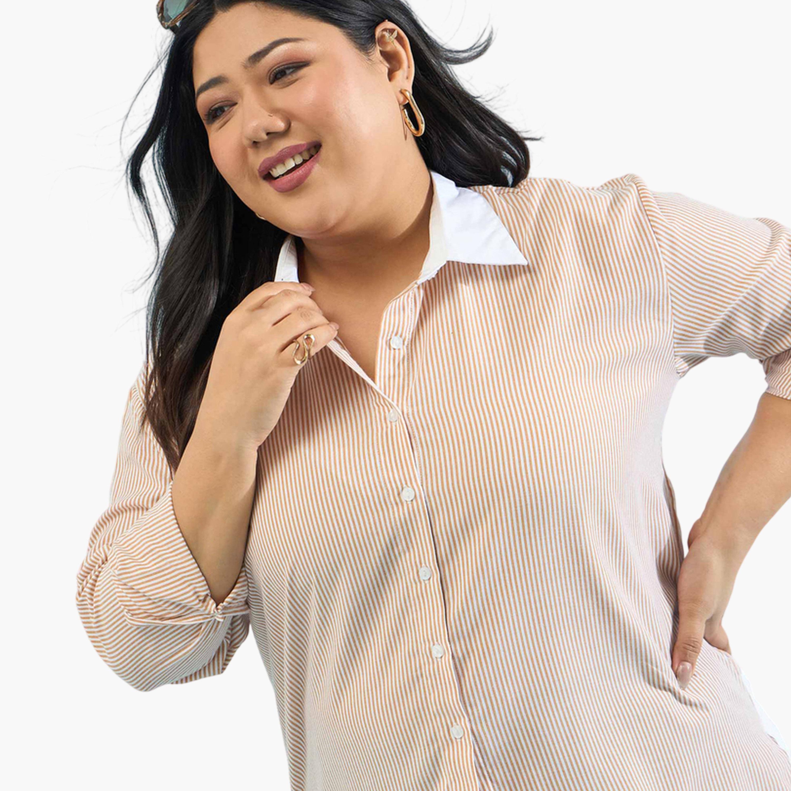 Sassafras X Styli Beige Striped Contrast Trims Shirt-women-clothing-shirtsandblouses-shirts-image-5