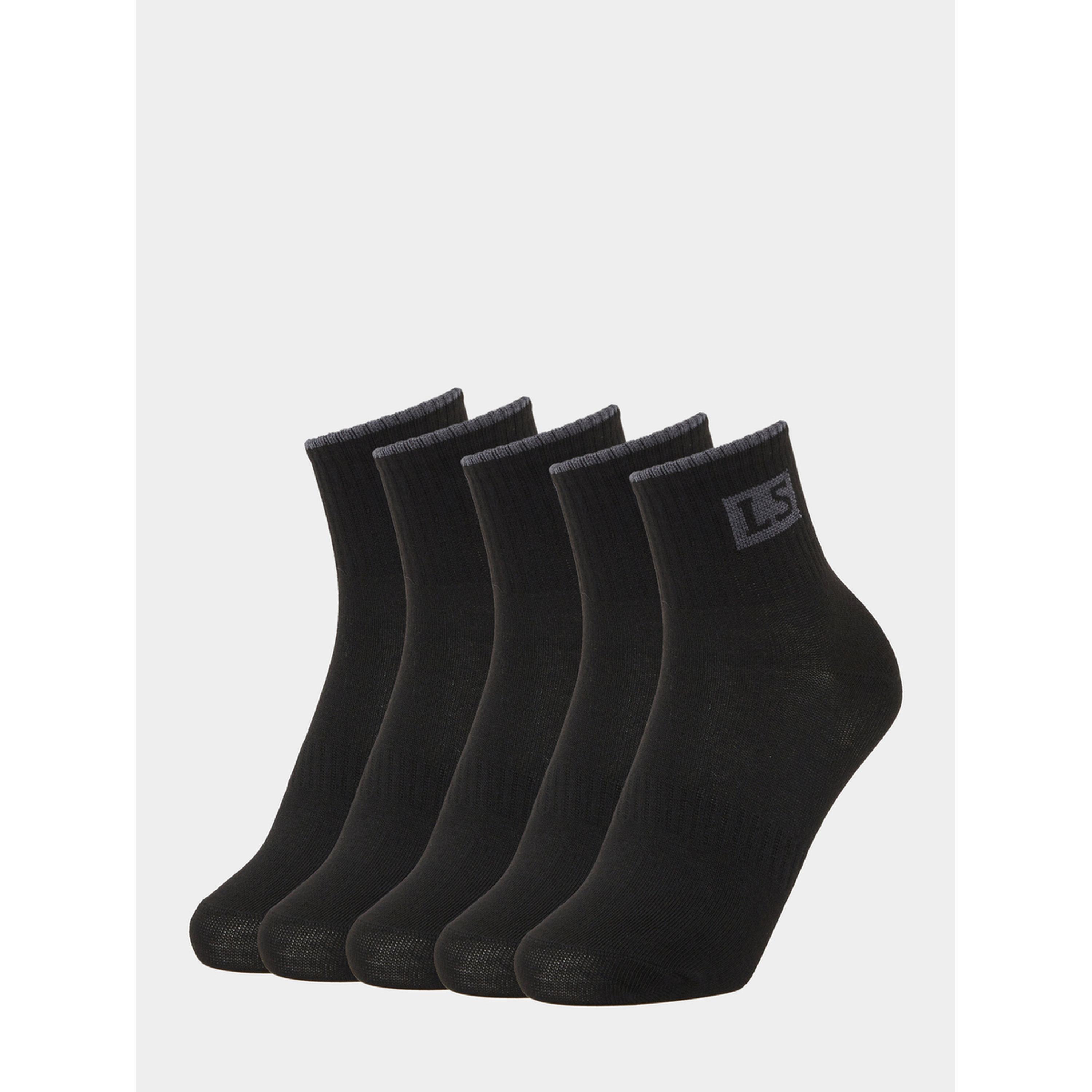 Styli Pack of 5 - Black Embroidered Detail Ribbed Cuff Crew Socks-men-socks-image-1