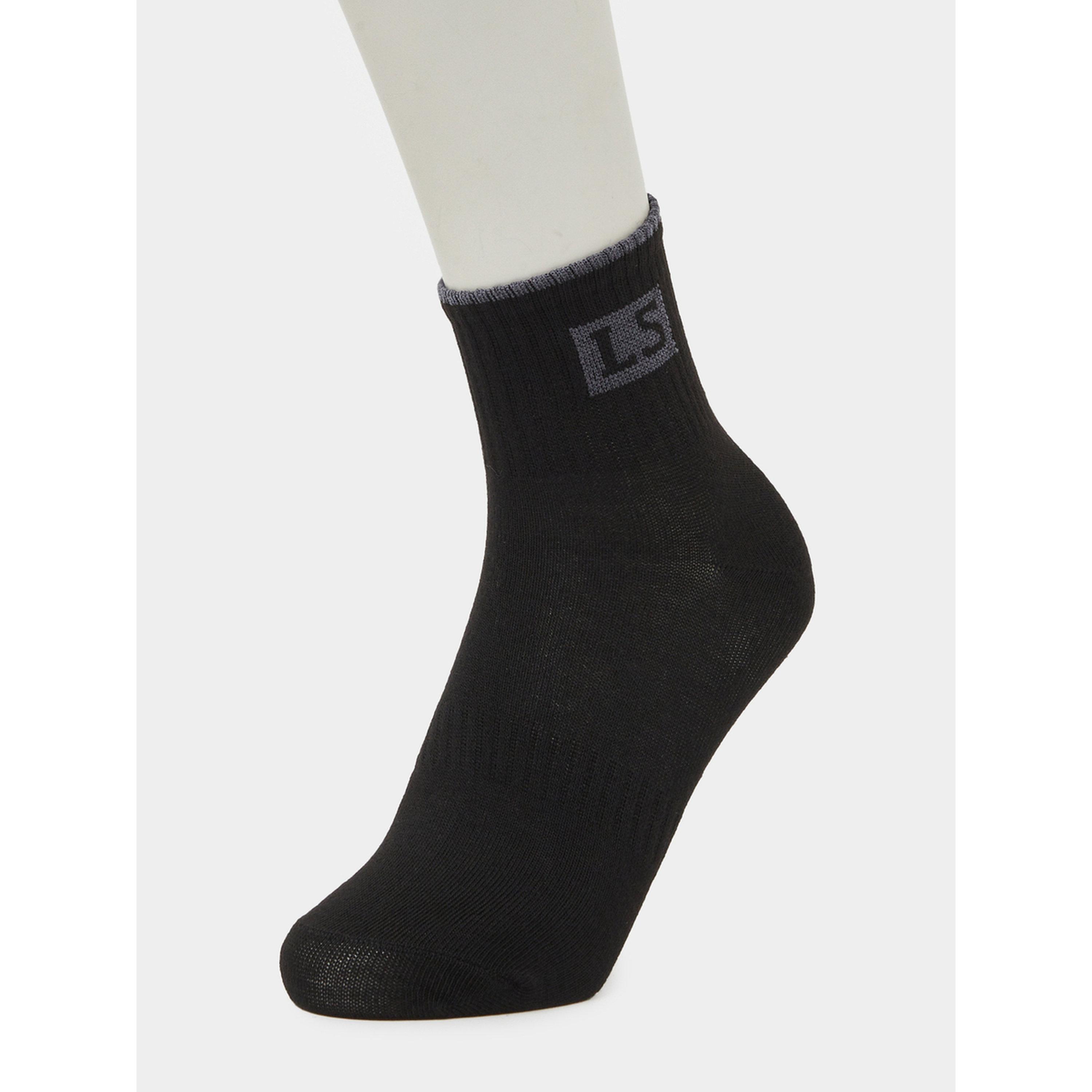 Styli Pack of 5 - Black Embroidered Detail Ribbed Cuff Crew Socks-men-socks-image-6