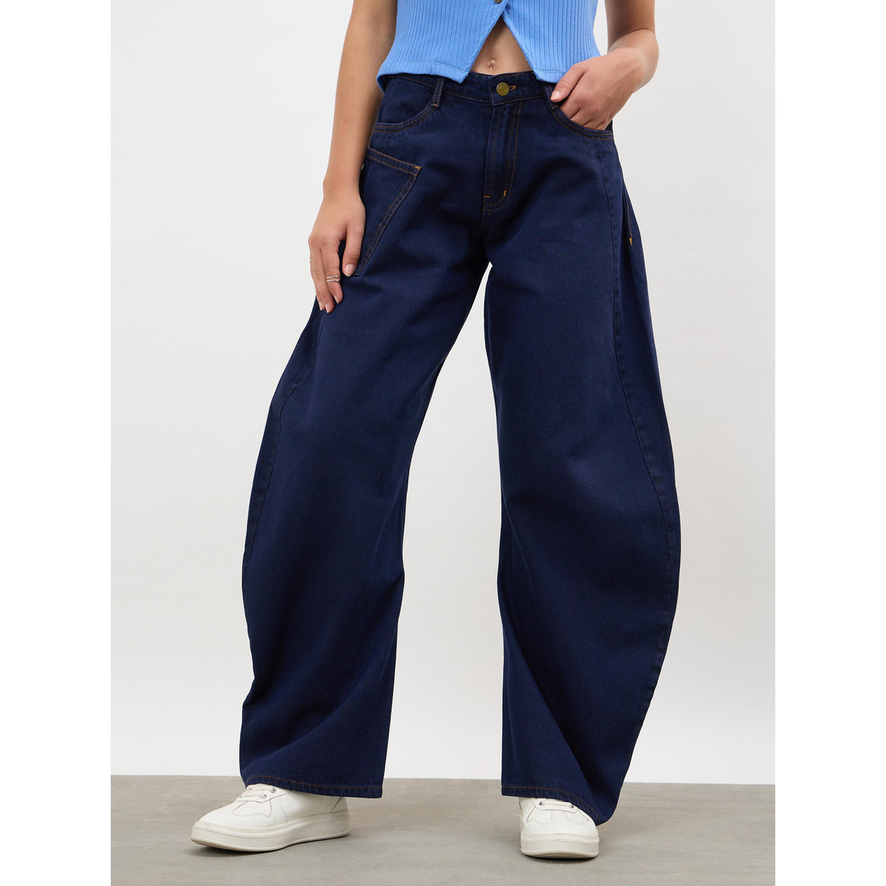 Sassafras X Styli Dark Navy Side Seam Balloon Jeans-women-clothing-jeans-image-1