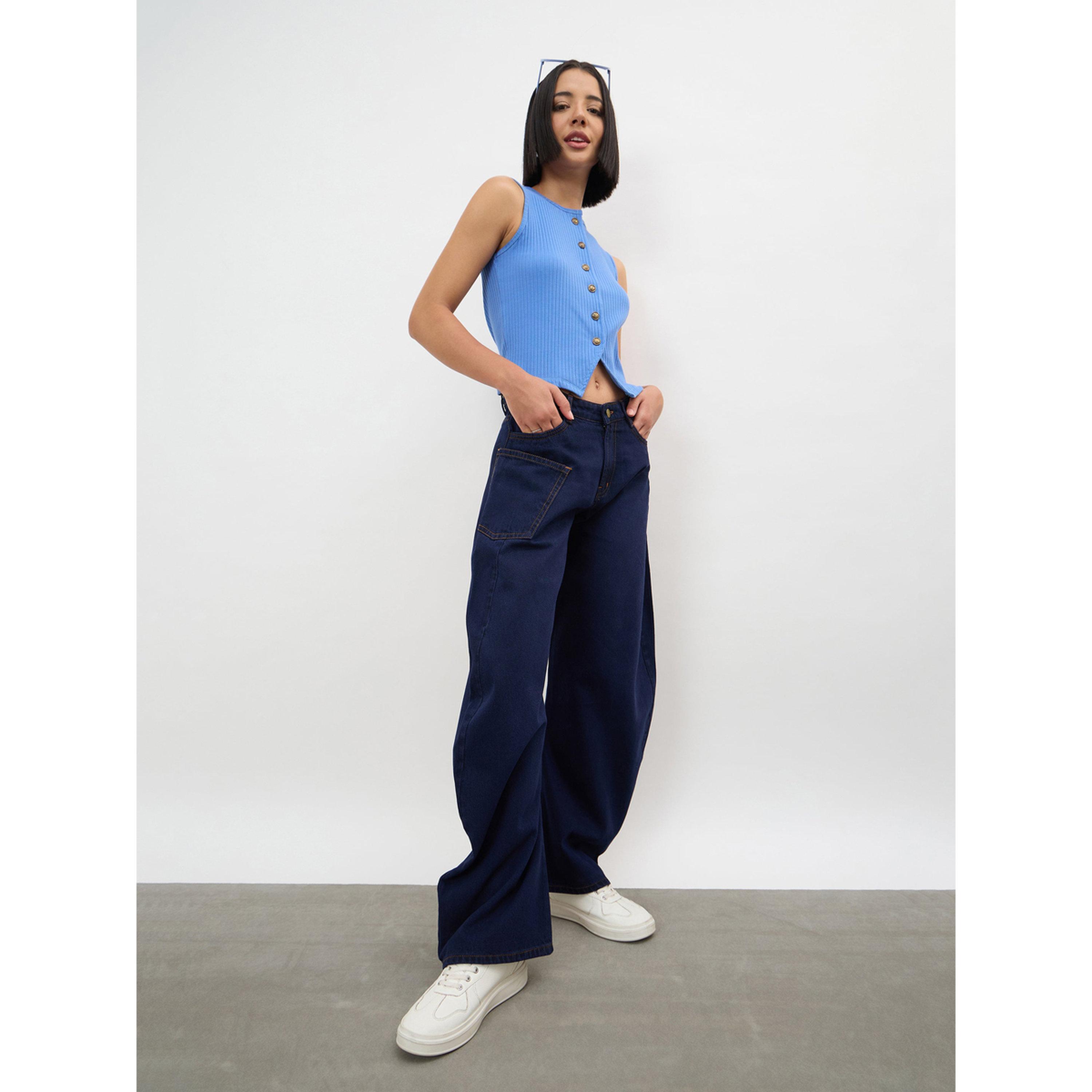 جينز بالون بتفاصيل درزة جانبية باللون الكحلي الداكن-women-clothing-jeans-image-2
