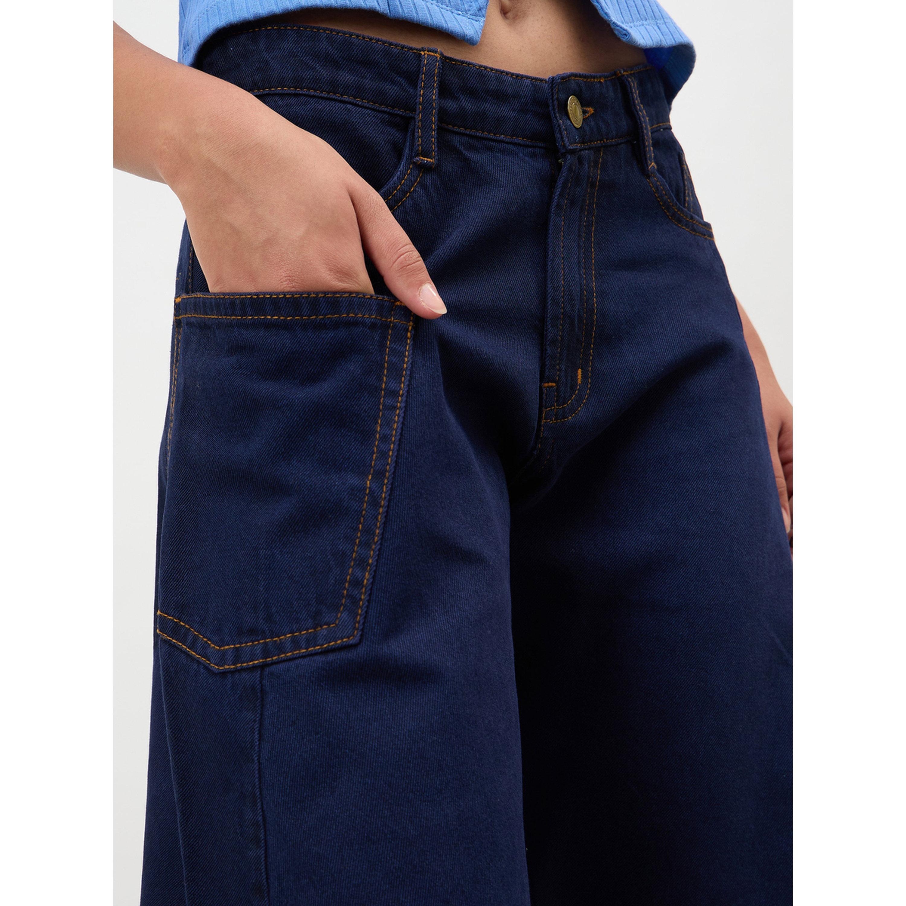 جينز بالون بتفاصيل درزة جانبية باللون الكحلي الداكن-women-clothing-jeans-image-5
