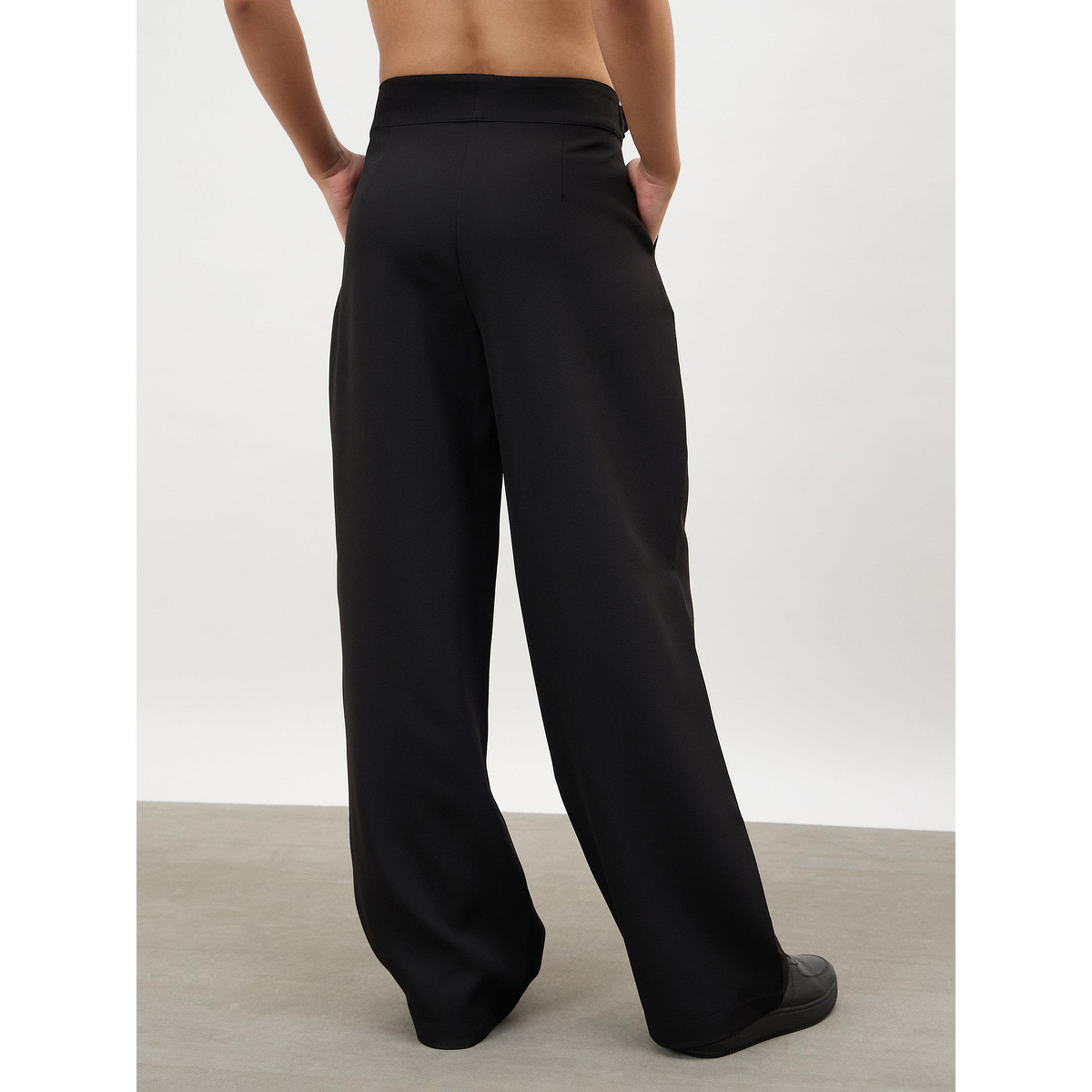 بنطال كوري بحزام خصر مزدوج قابل للتعديل - أسود-women-clothing-trousers-image-5