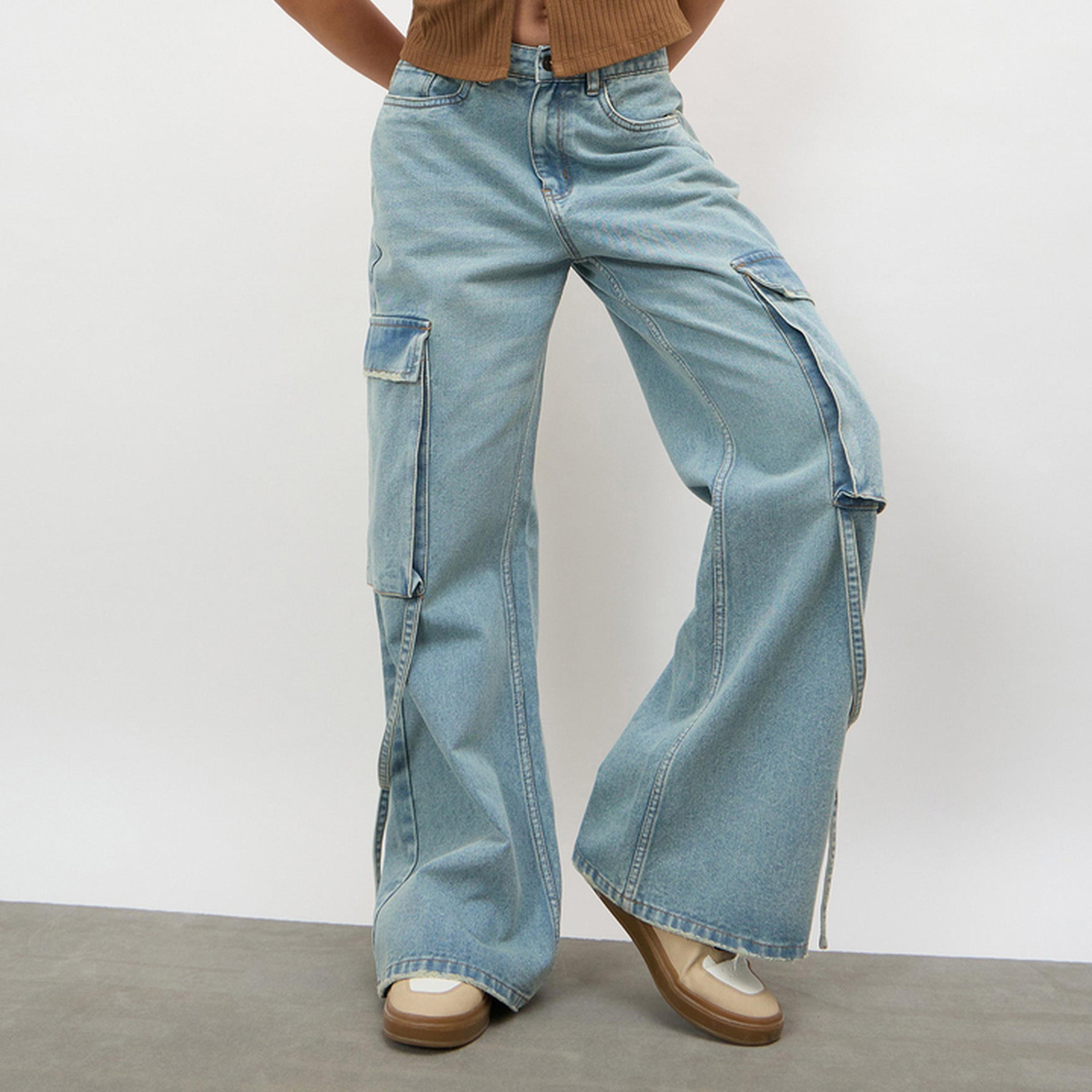 Sassafras X Styli Blue Loop Detail Cargo Jeans-women-clothing-jeans-image-1