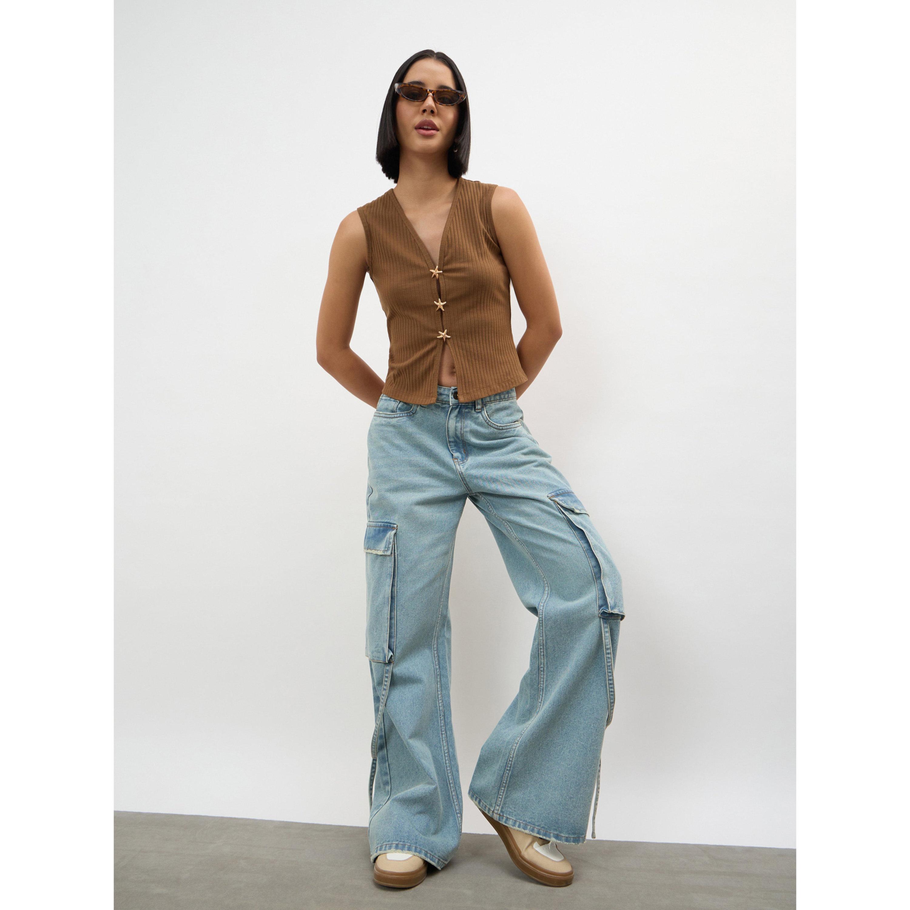 Sassafras X Styli Blue Loop Detail Cargo Jeans-women-clothing-jeans-image-2