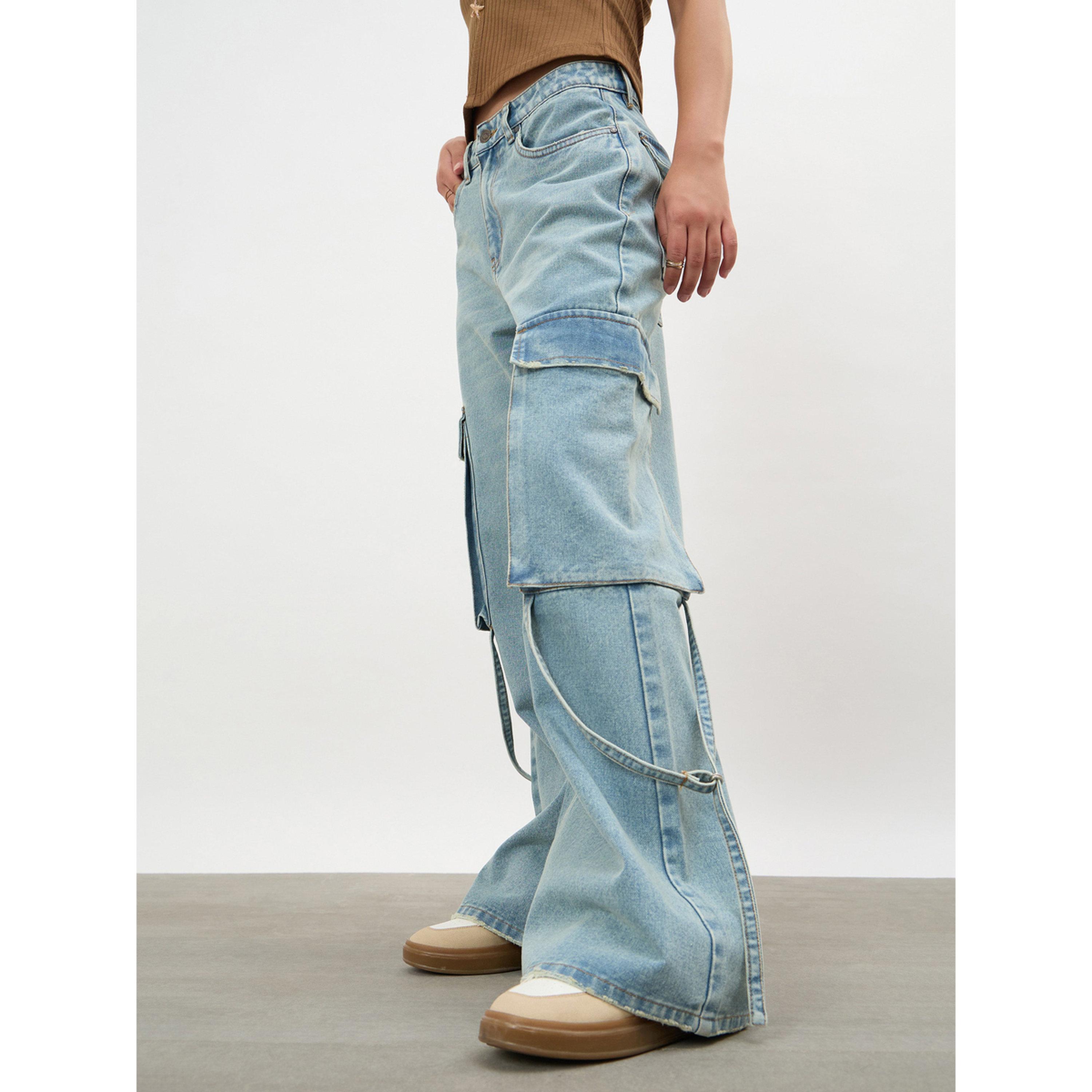 Sassafras X Styli Blue Loop Detail Cargo Jeans-women-clothing-jeans-image-4