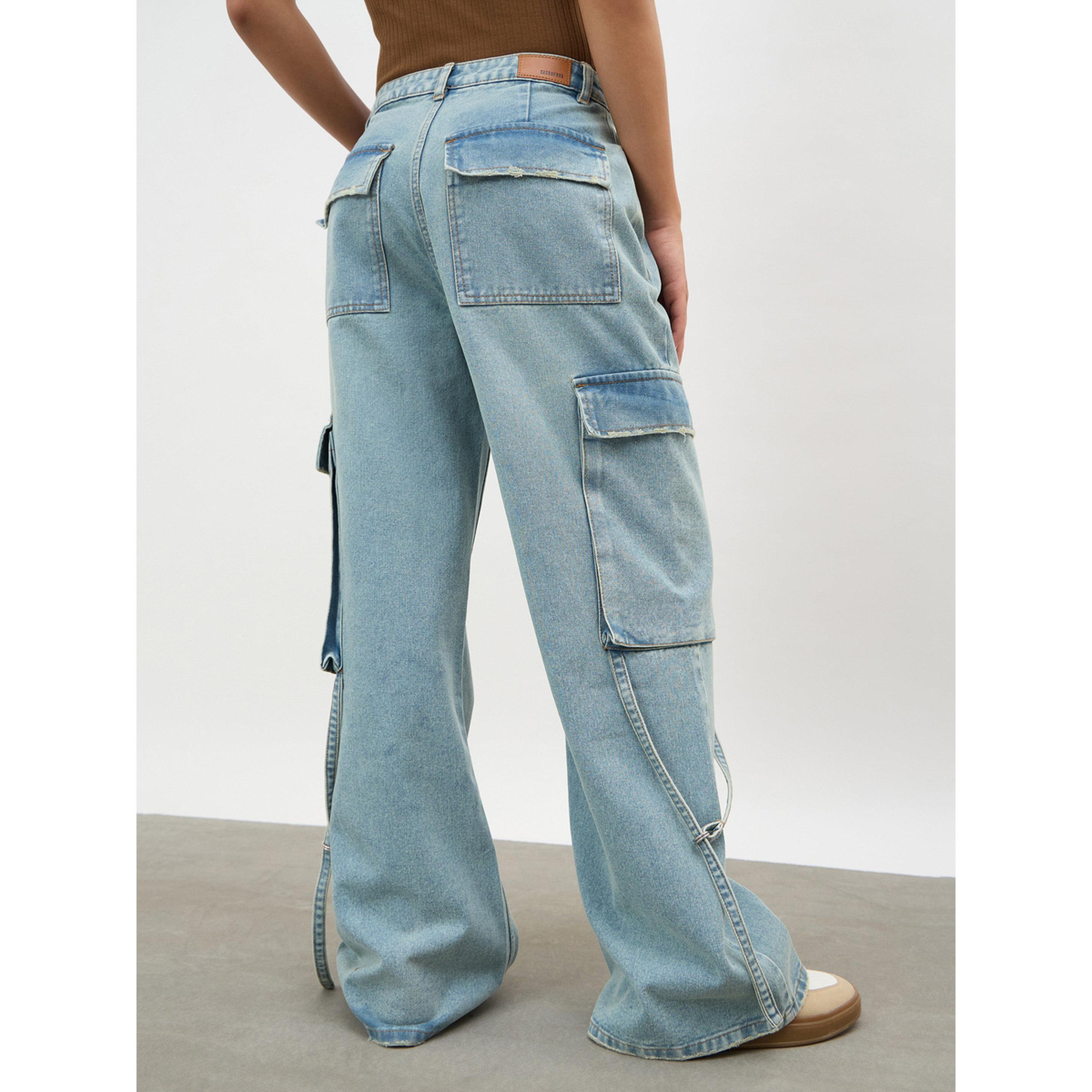 Sassafras X Styli Blue Loop Detail Cargo Jeans-women-clothing-jeans-image-5