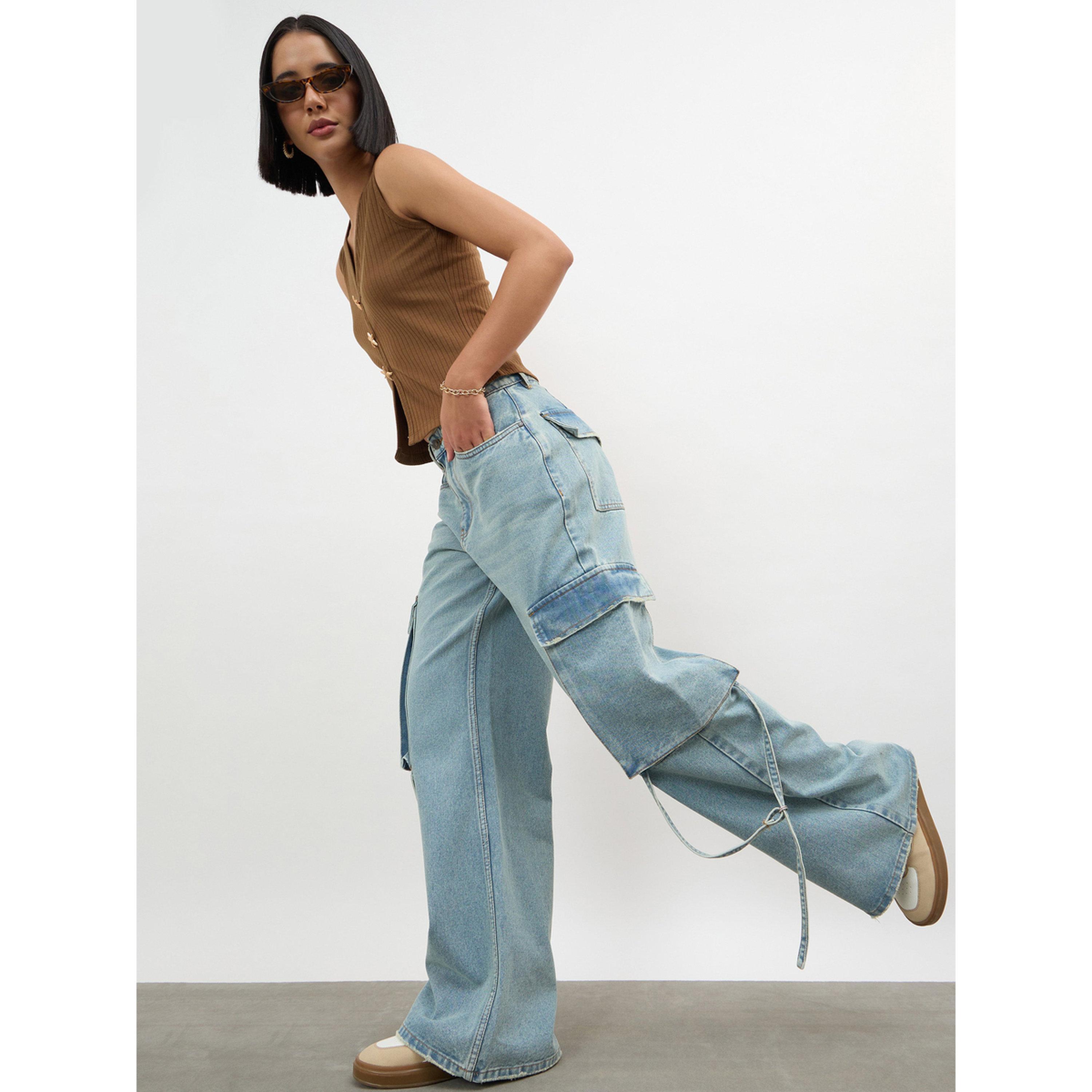 Sassafras X Styli Blue Loop Detail Cargo Jeans-women-clothing-jeans-image-6