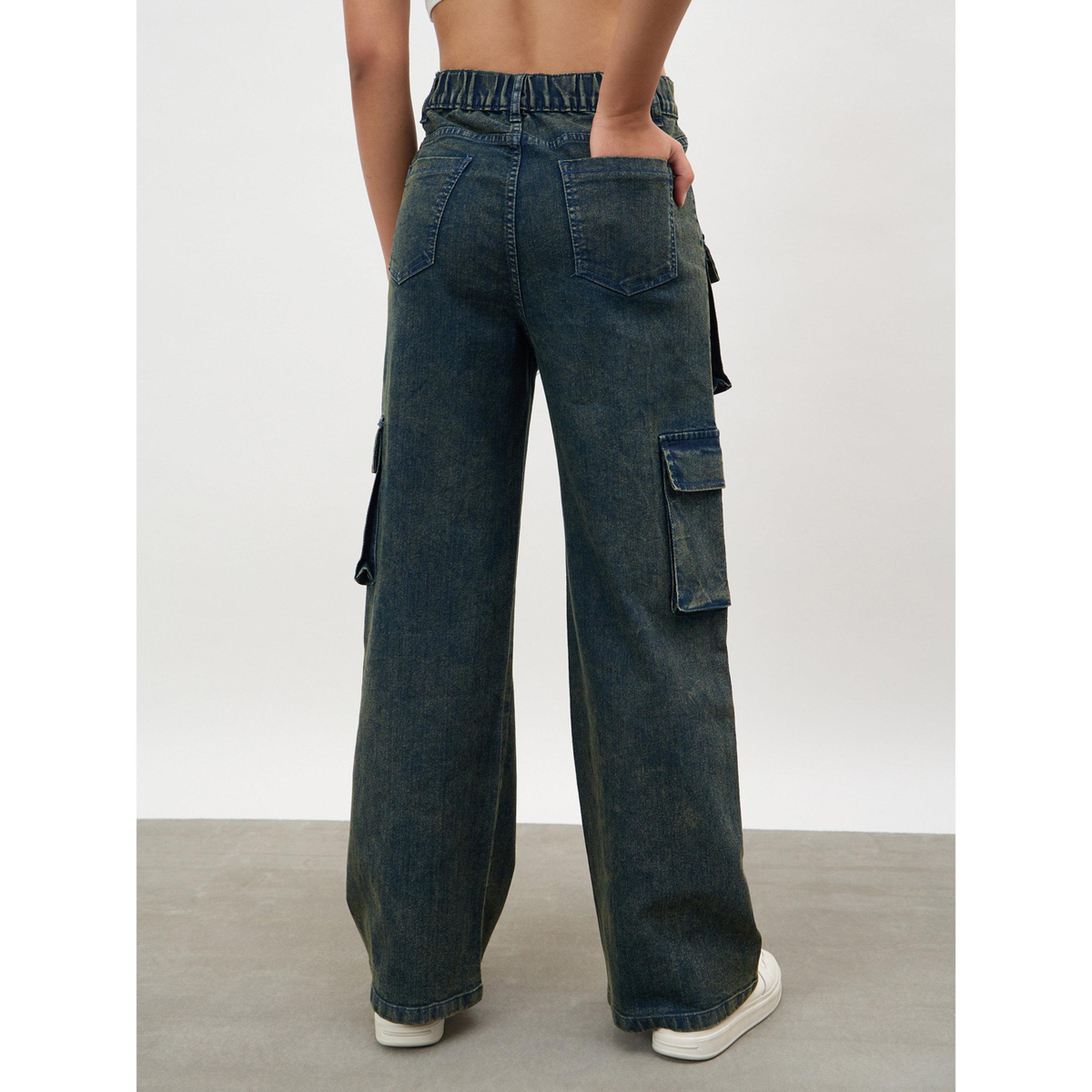 Sassafras X Styli Navy Acid Wash Hem Zipper Cargo Straight Jeans-women-clothing-jeans-image-5