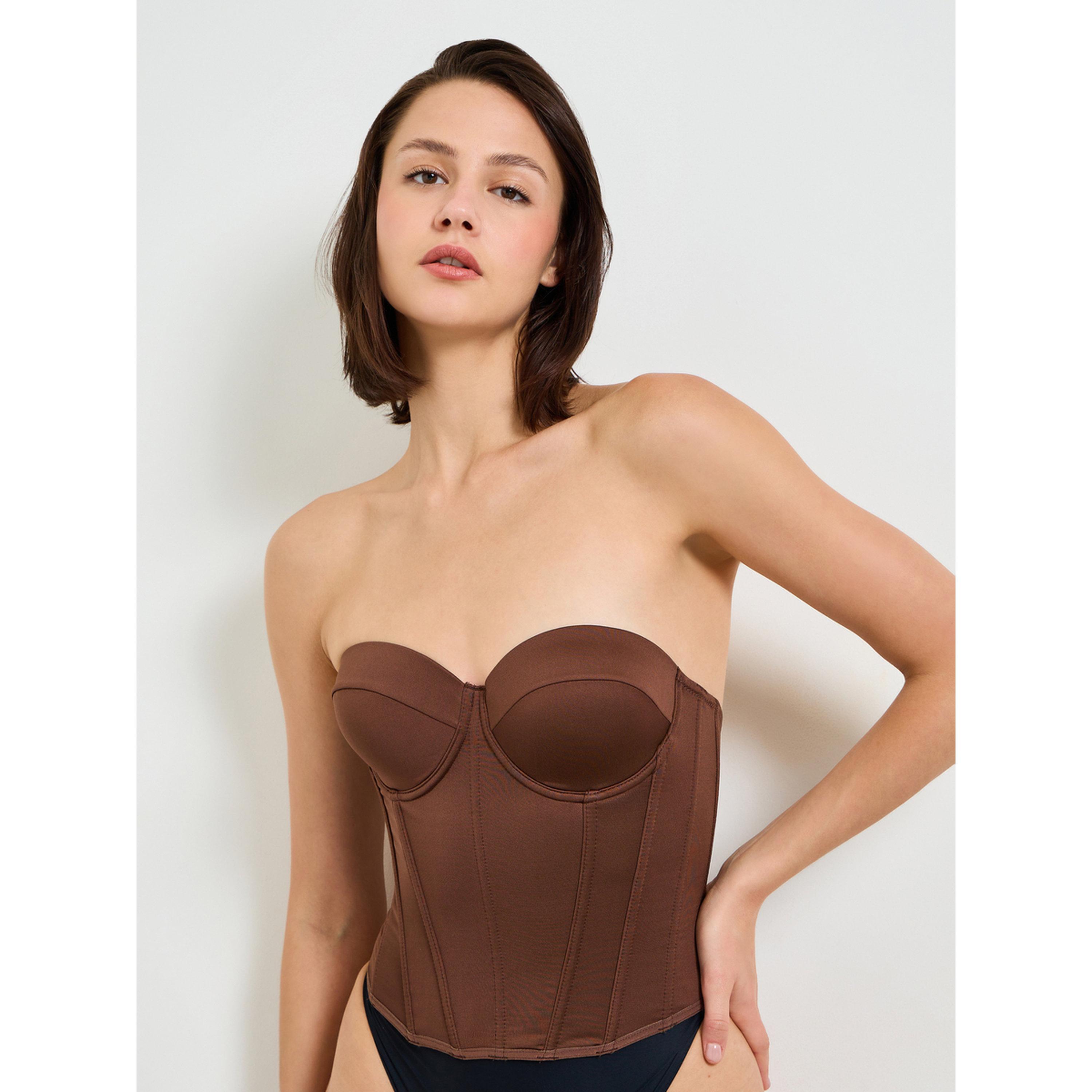 Take Two Coffee Brown Strapless Corset Top-women-clothing-lingerie-corsets-image-1