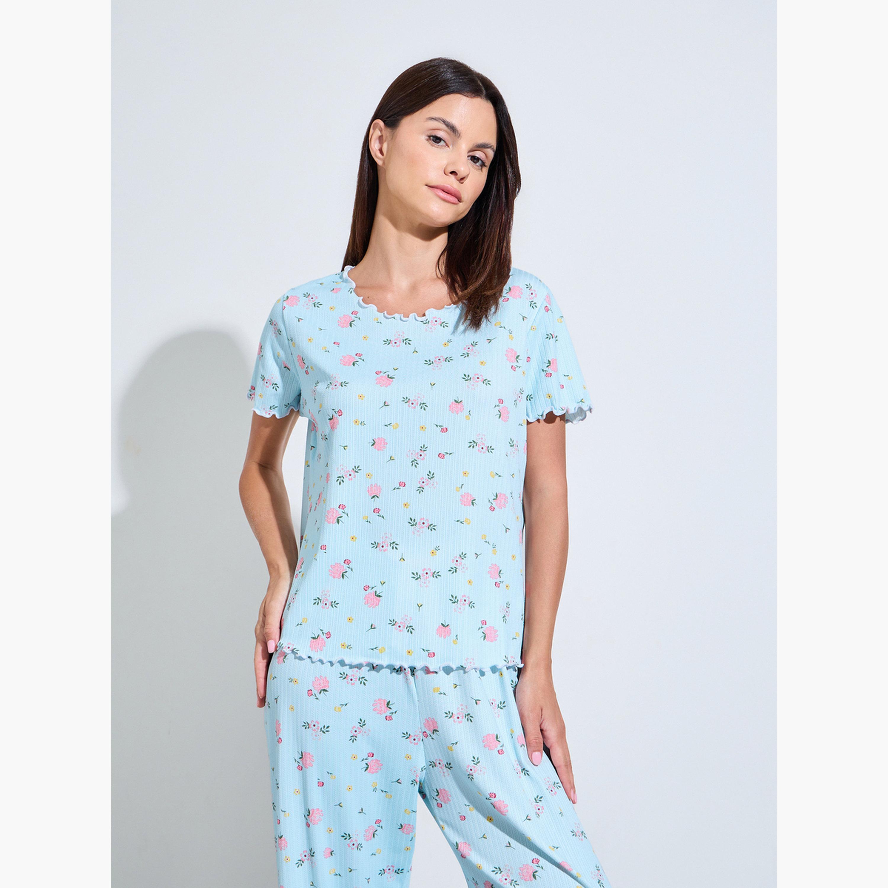 ستايلي - طقم بيجاما وبلوزة بطبعة زهور زرقاء-women-clothing-nightwear-pyjamas-longsets-image-2
