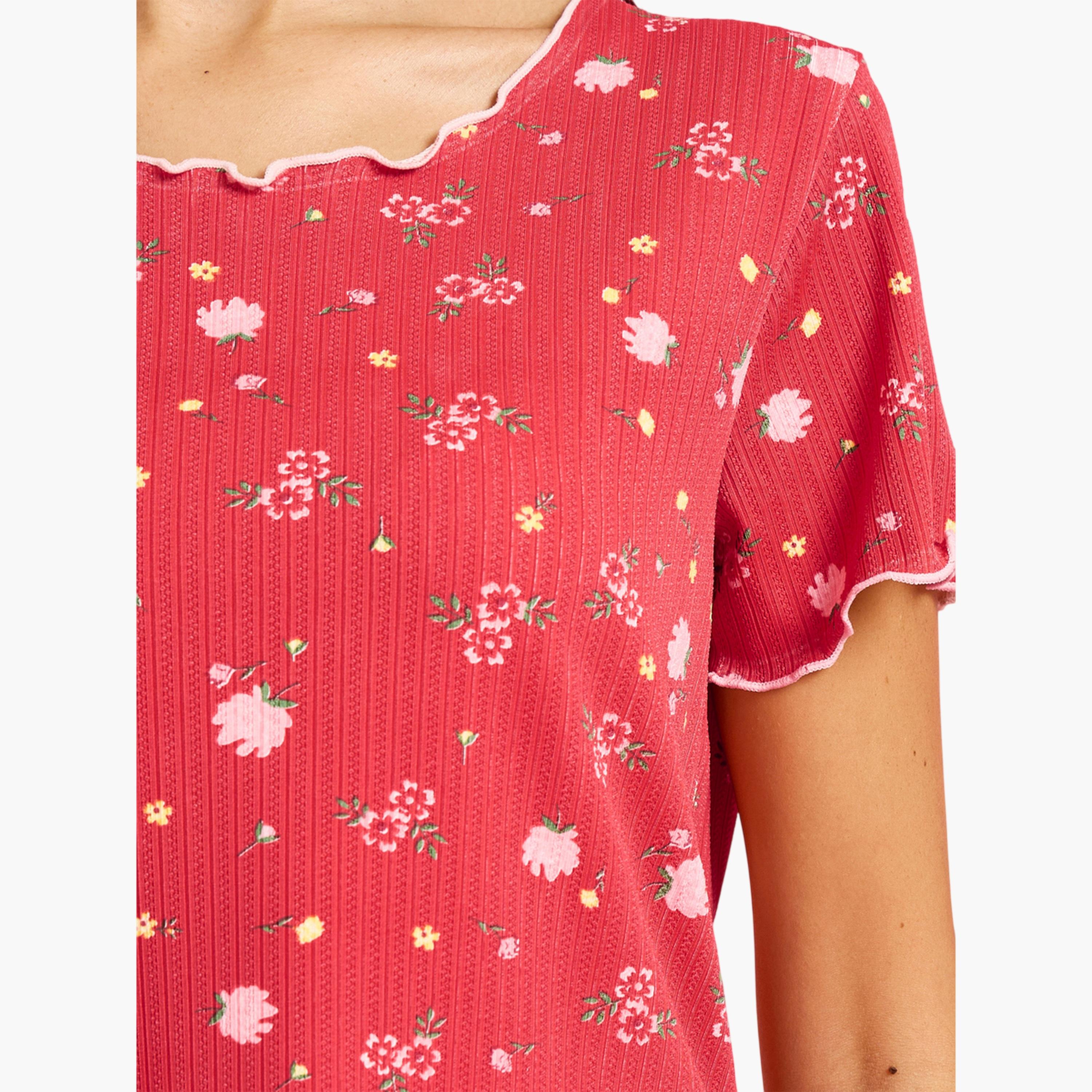 ستايلي - طقم بيجاما وبلوزة بطبعة زهور حمراء-women-clothing-nightwear-pyjamas-longsets-image-5
