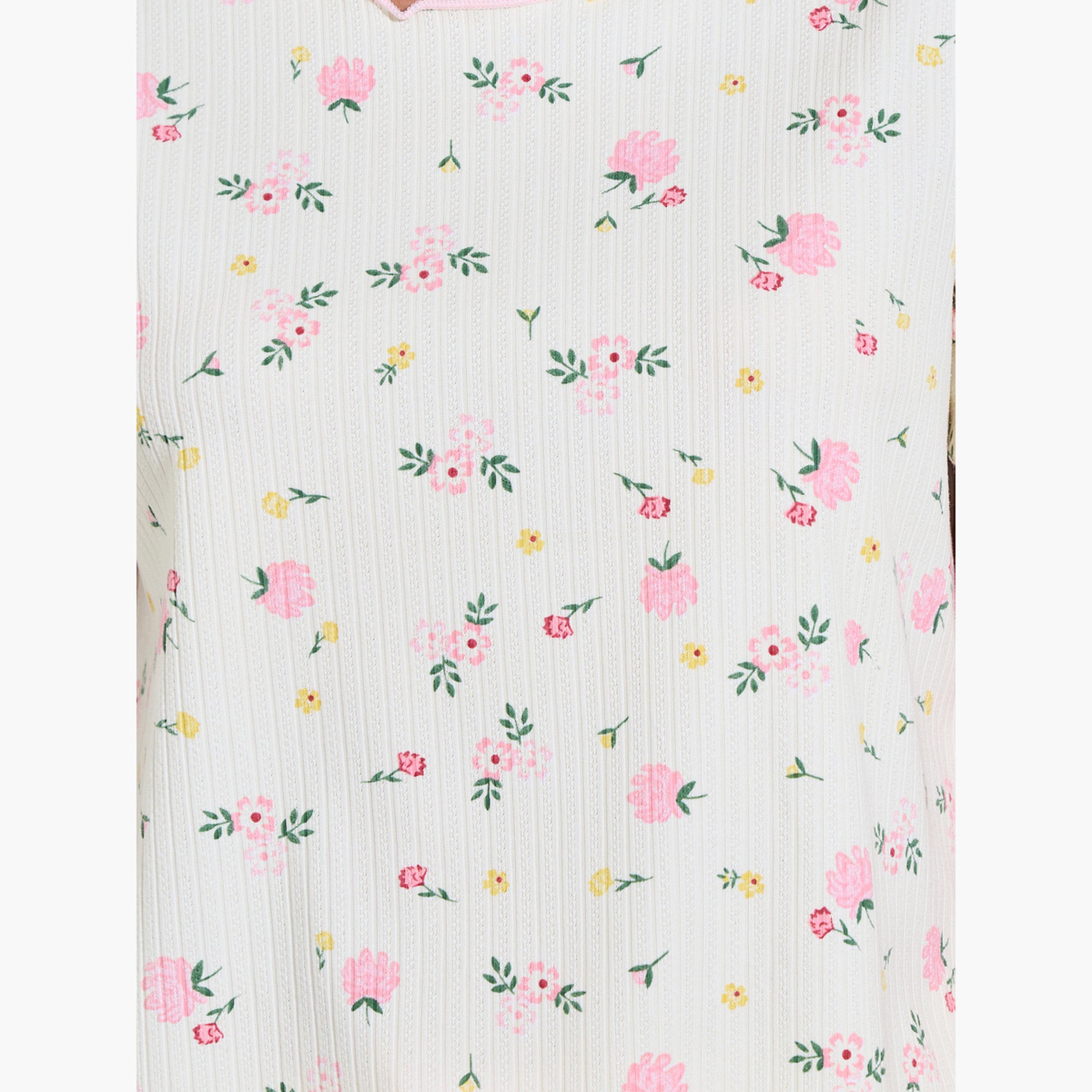 ستايلي - طقم بيجاما وبلوزة بلون كريمي بنقشة زهور-women-clothing-nightwear-pyjamas-longsets-image-5