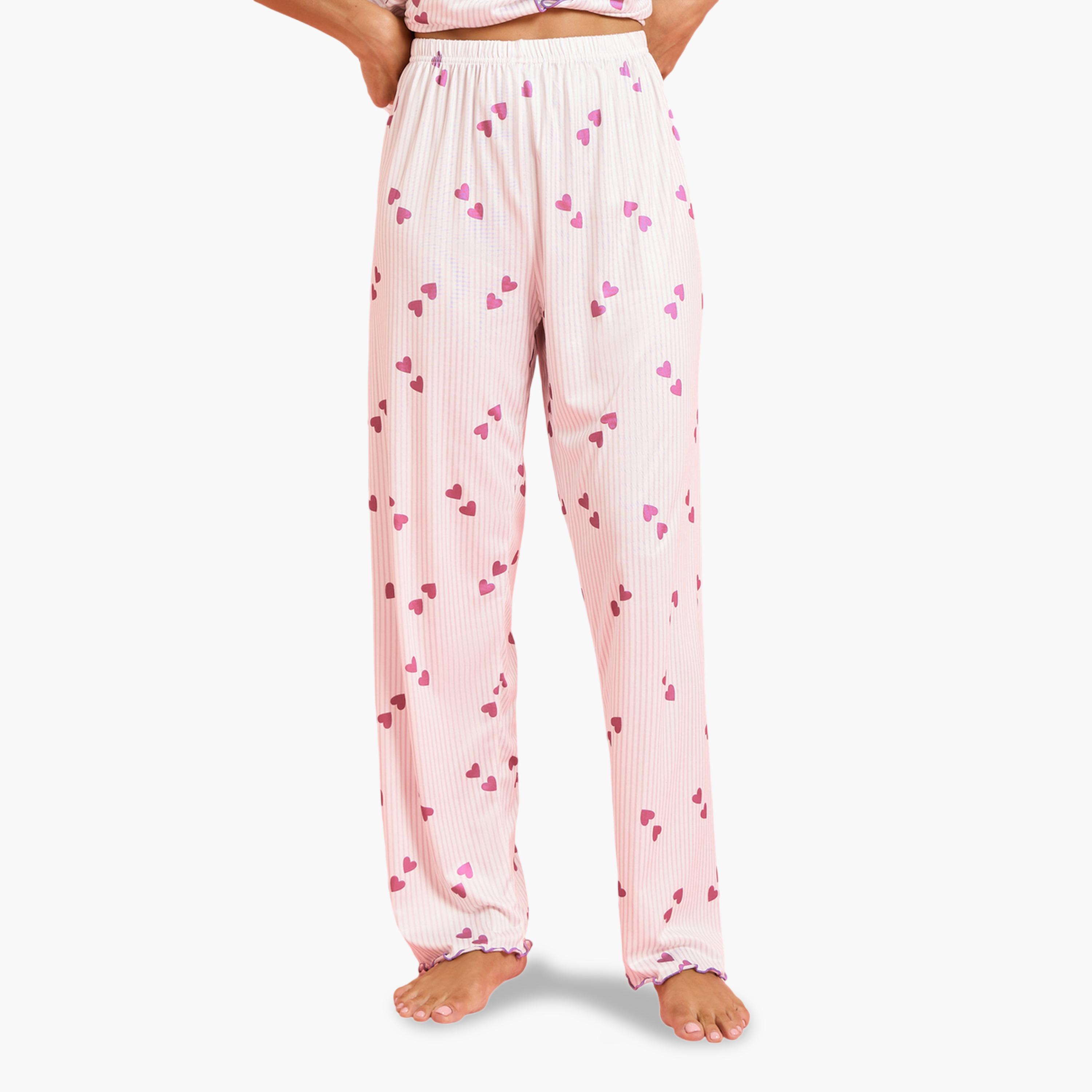 Styli Pink Heart Print Shirt and Pyjama Set-women-clothing-nightwear-pyjamas-longsets-image-5