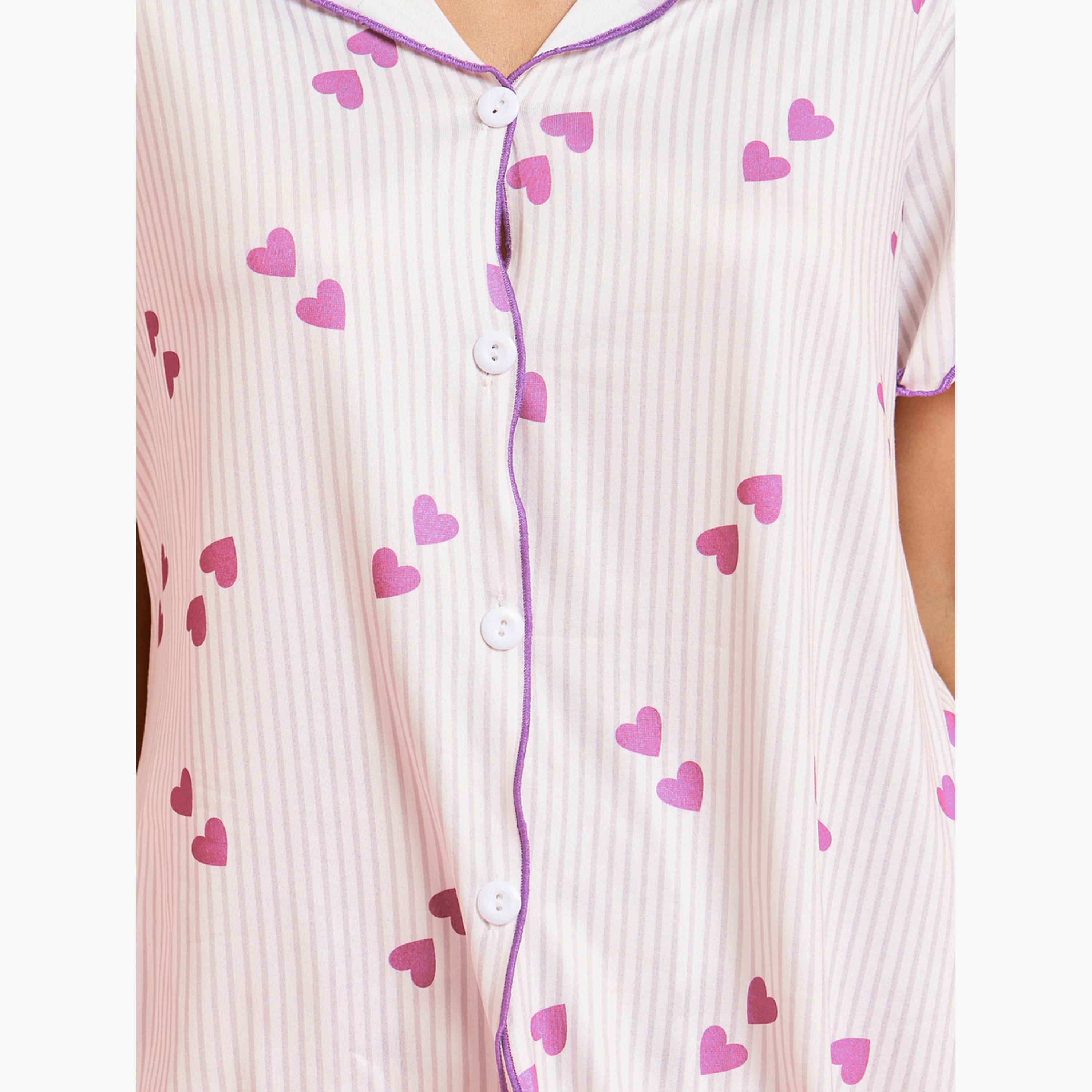 Styli Pink Heart Print Shirt and Pyjama Set-women-clothing-nightwear-pyjamas-longsets-image-6