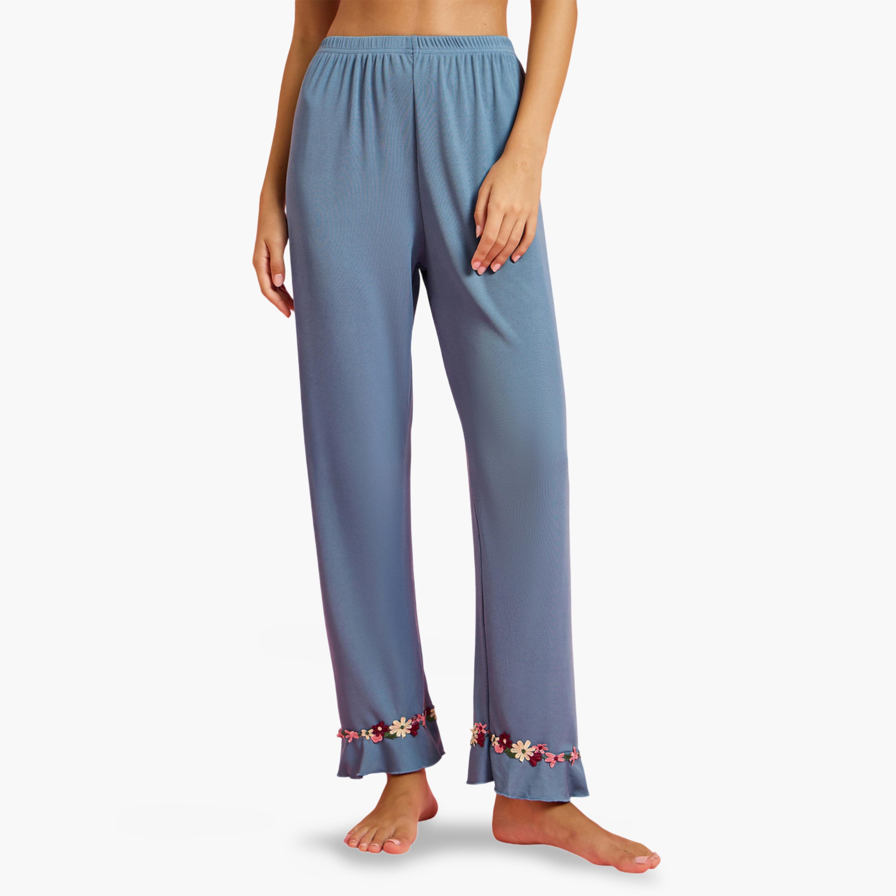 Styli Blue Floral Trim Cap Sleeve Top and Pyjama Set-women-clothing-nightwear-pyjamas-longsets-image-4