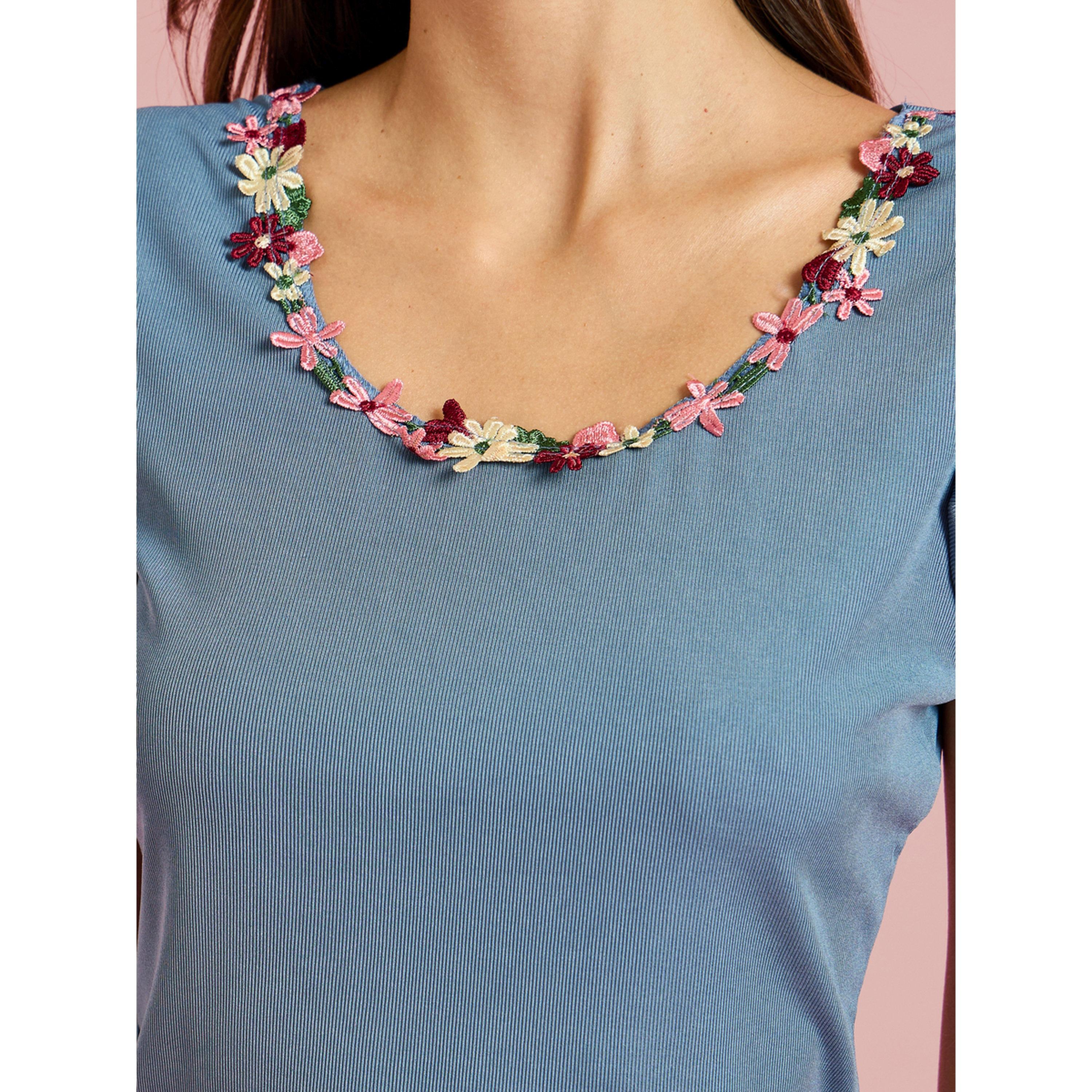 Styli Blue Floral Trim Cap Sleeve Top and Pyjama Set-women-clothing-nightwear-pyjamas-longsets-image-5